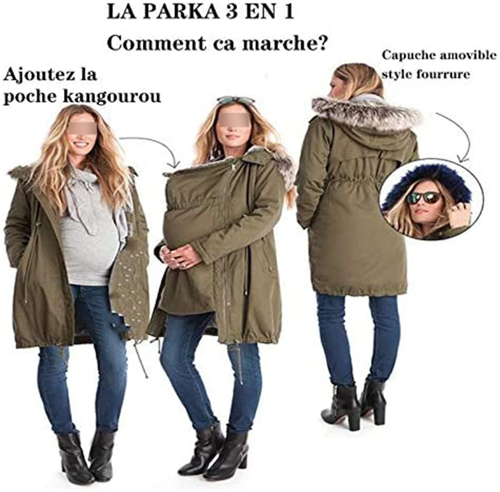 DIXII Chaqueta con Capucha para Portabebés, Cómoda Y Transpirable, De Algodón, 2 En 1, Sudaderas con Capucha De Maternidad De Canguro con Cremallera Y Forro Polar De Manga Larga,002,M