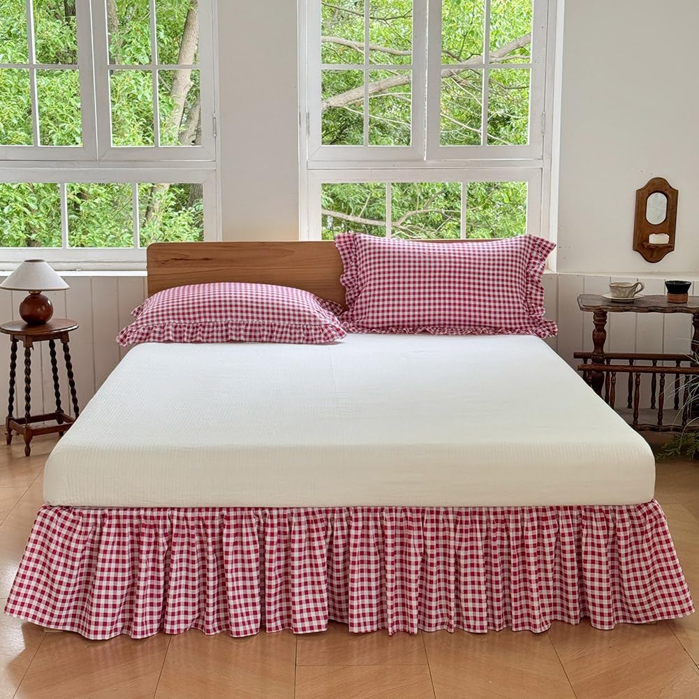 Amazon.com: Red Gingham Wrap Around Ruffled Bed Skirt, Queen, 15