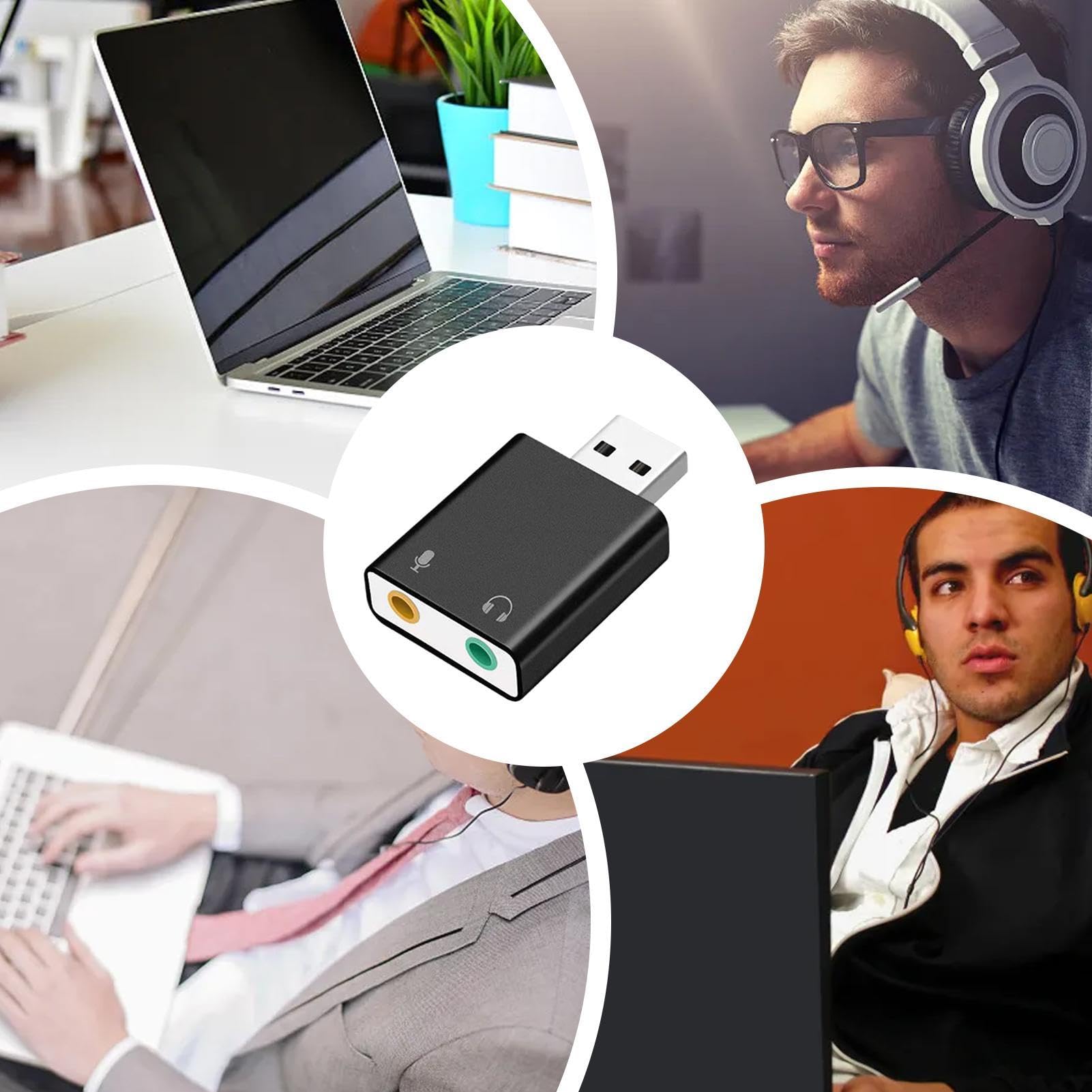 Adaptador de tarjeta de sonido USB: convertidor de audio de 3,5 mm, interfaz de sonido externo sin controlador, adaptador de audio de escritorio para computadora portátil, conector para micrófono para