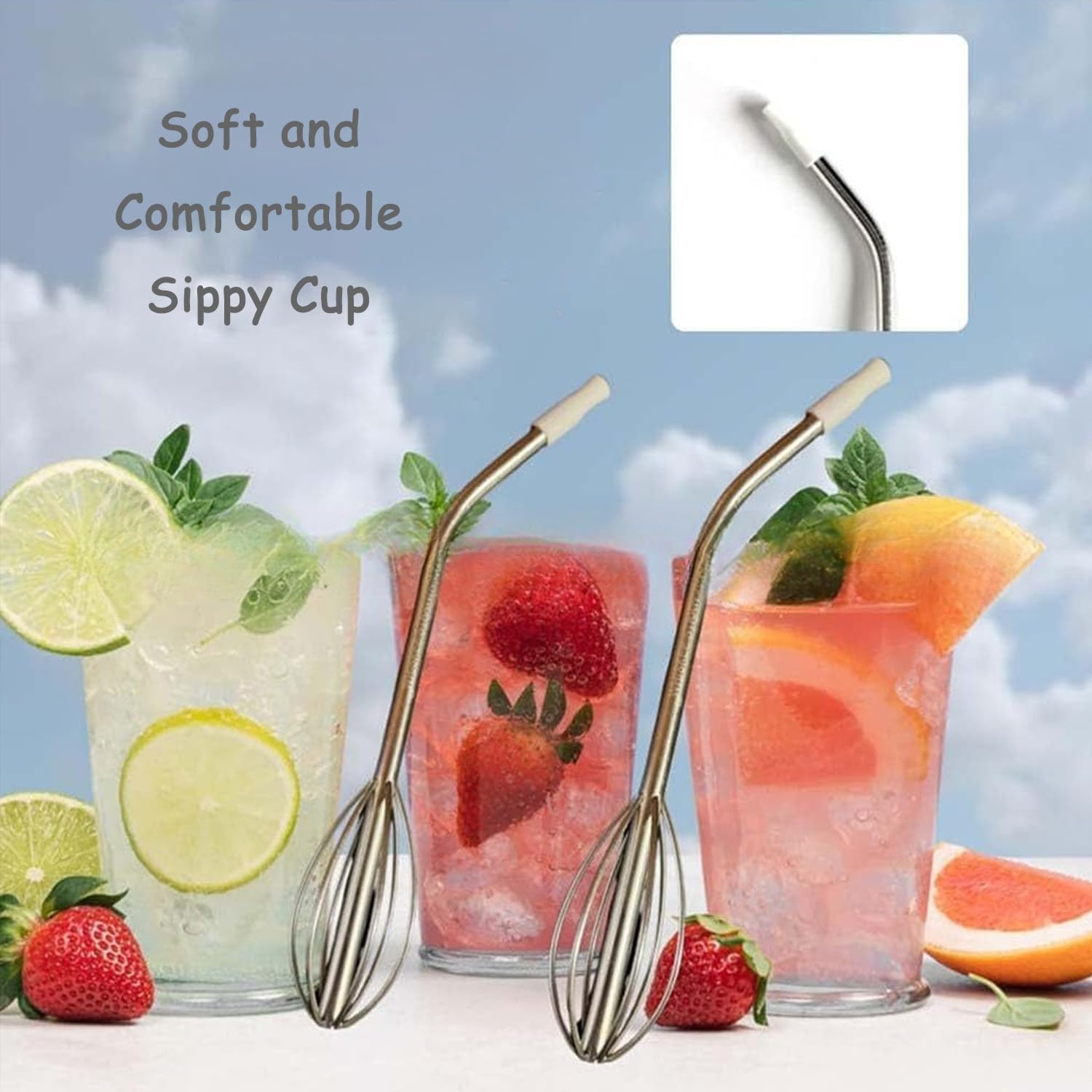 2-In-1 Innovation The Whisk Straw,Multifunctional Mini Whisking Tool for Mixing,With Silicone Nozzle And Blender,for Protein Shakes,Coffee,Iced Tea & Smoothies (3Pcs)