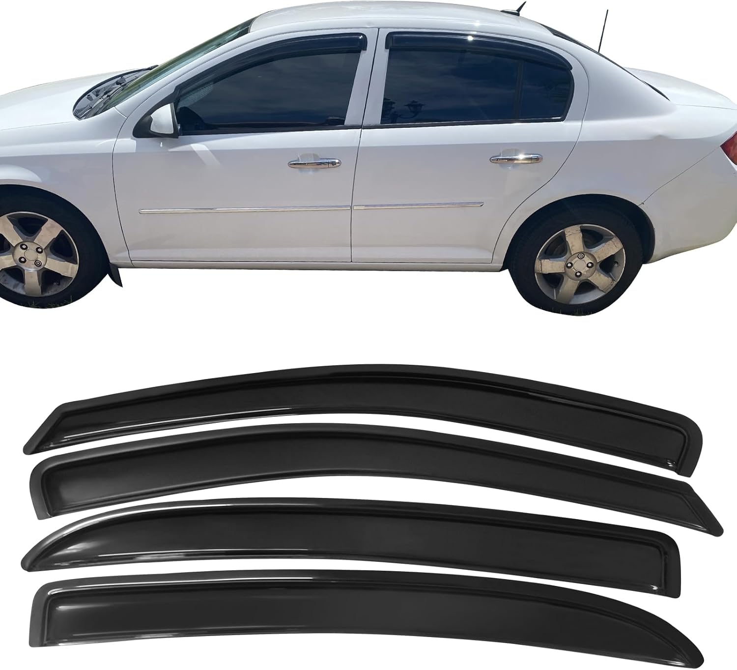 Window Visors Compatible with 2005-2010 Chevy Cobalt, Slim Style Acrylic Smoke Tinted & Semi-Transparent 4PCS Rain Guards Air Wind Deflector by IKON MOTORSPORTS, 2006 2007 2008 2009