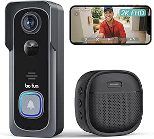 BOIFUN 2K FHD Wireless Doorbell with Camera, Easy Installation, Human PIR Detection, Color Night Vision, Enhanced Security, Two-Way Audio, IP66 Waterproof, Only Support 2.4GHz asin的图片