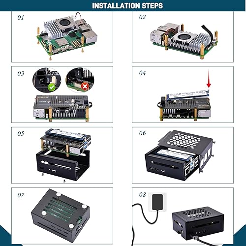 Miniatura 8 de GeeekPi Carcasa metálica para Raspberry Pi 5, con enfriador activo oficial Pi 5, N04 M.2 NVMe SSD PCIe y fuente de alimentación USB C de 27 W para