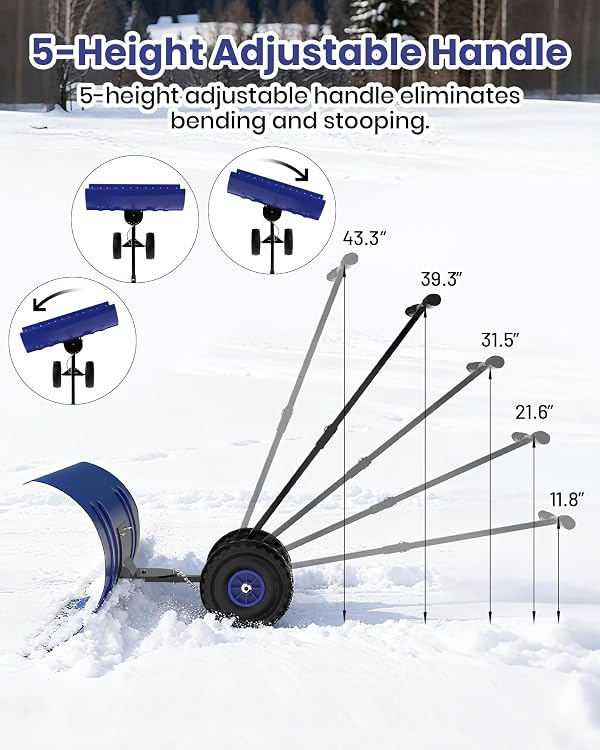 Garvee Snow Pusher with Wheels, 36" Heavy Duty Steel Blade, Adjustable Angle & Height Handle for Effortless Driveway Snow Removal, Ground Protection Base. by Garvee - Image 3