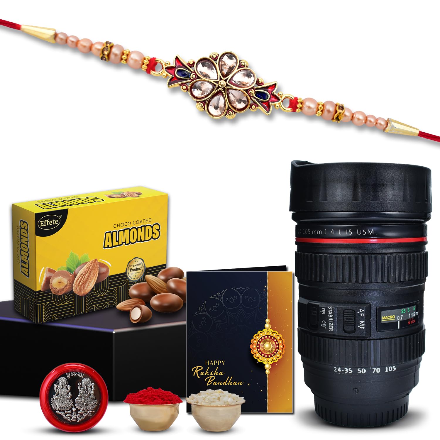 Oblivion Rakhi Combo (K1_429_M720+EA32) Effete Chocolate Almond 32gm & Camera Lens Coffee Mug with Pooja Coin & Greeting Card, Rakhi Gift Set, rakhi for younger brother, Rakhi with Gift of mug, rakhi hamper for brother, rakhi with chocolate, rakhi fo (B0CFHS5M5H) Amazon Price History, Amazon Price Tracker
