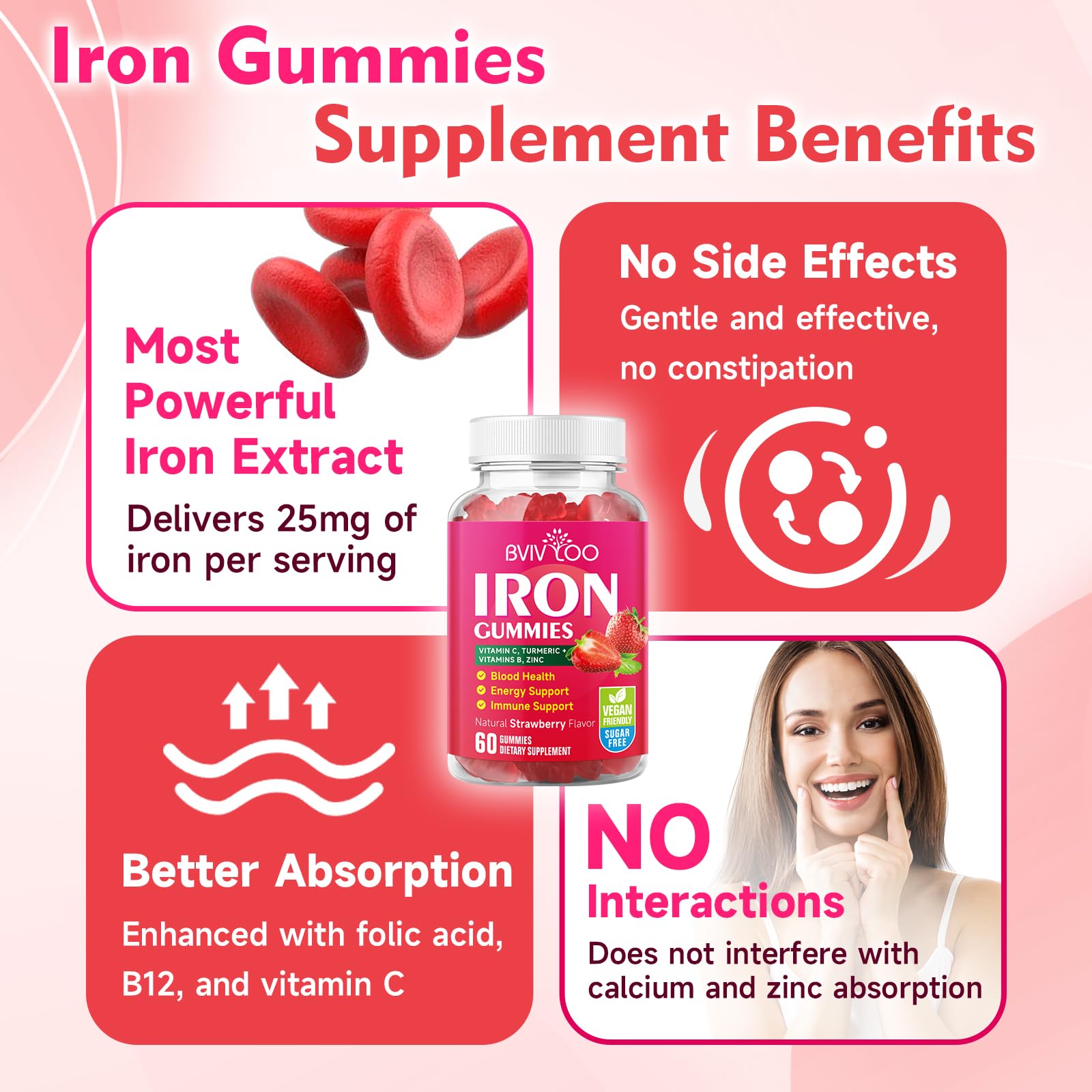 Vegan Iron Gummies for Adults & Kids - with Vitamin C, A, B-Complex, Folate, Zinc, and Biotin - for Blood Building & Energy Support, 60 Gummies — Amazon image 5
