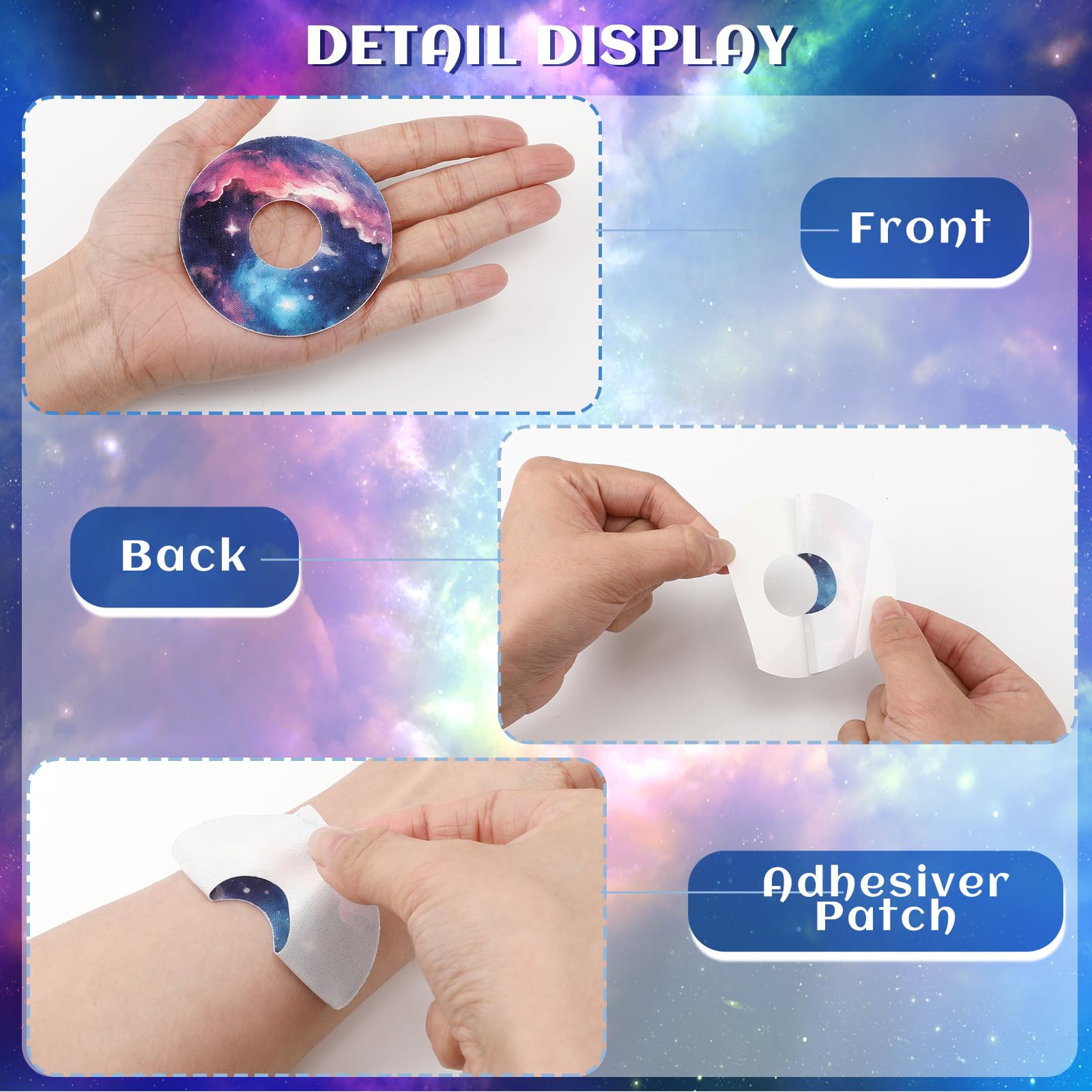 Geiserailie Confezione da 32 toppe adesive rotonde compatibili con Libre 3, CGM, adesivi a nastro adesivo Galaxy, coperture per sensori, impermeabili, a prova di sudore, flessibili, traspiranti