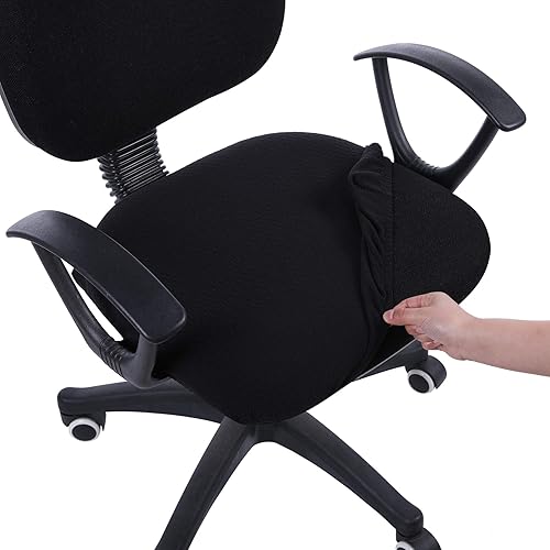 Smiry Stretch Jacquard Office Computer Chair Seat Covers, Removable Washable Anti-dust Desk Chair Seat Cushion Protectors - Black