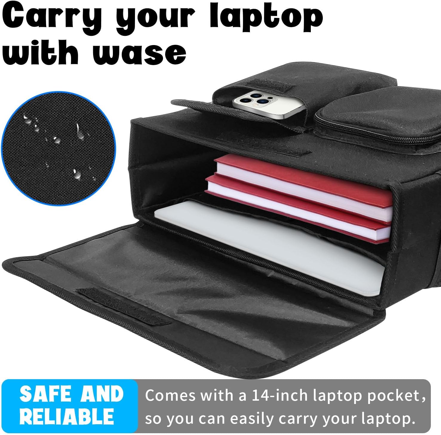 Electric Scooter Basket - Convenient Mobility Scooter Bag With 14-In Laptop Pocket and Cup Holders, Easy Installation for Bike, Mobility Scooter Accessories for Adults image 4 of 7 B0DBLQLSYK