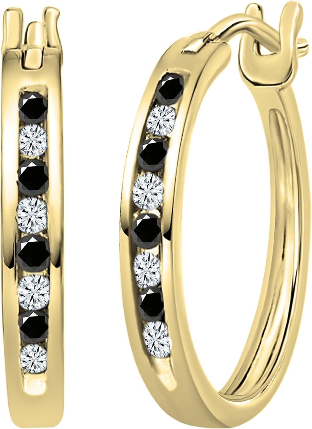 Dazzlingrock Collection 0.20 Ctw Round Natural Black & White Diamond Hoop Earrings for Women in 10K Yellow Real Solid Gold