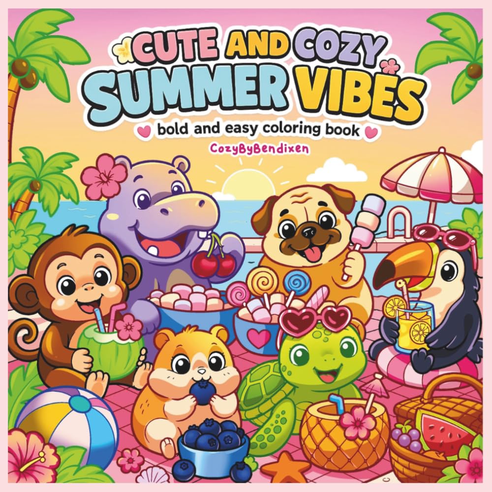 Cute And Cozy Summer Vibes: Bold and easy coloring book