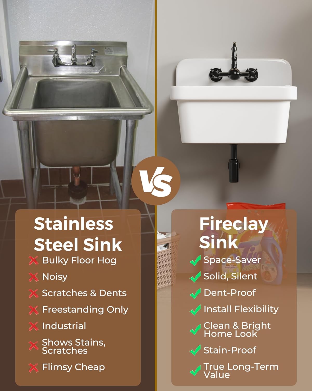 White Utility Sink 21 Inch, Wall Mount Farmhouse Sink, Deep Bowl High Back Laundry Sink with Accessories, Fireclay Porcelain Floating Slop Tub for Laundry Room, Kitchen, Garage, Bathroom