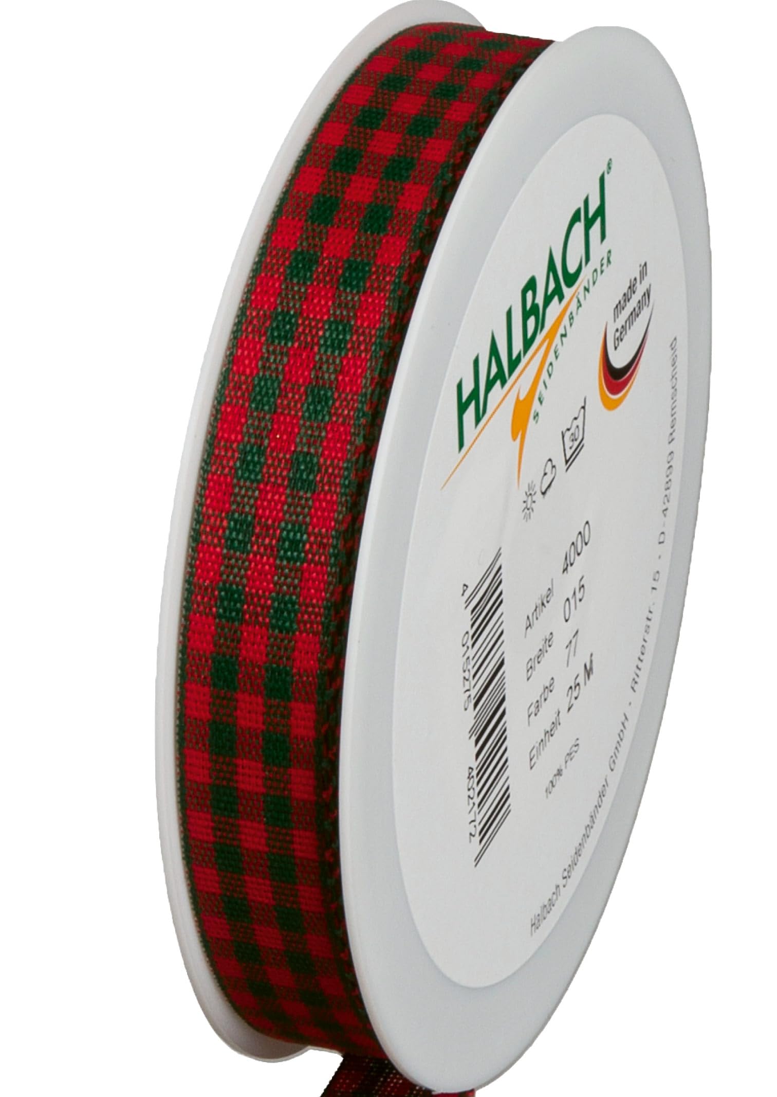 Halbach Seidenbänder Premium Vichy Chequered Gift Ribbon Red/Dark Green Width 15 mm Length 25 m Chequered Ribbon Made in Germany