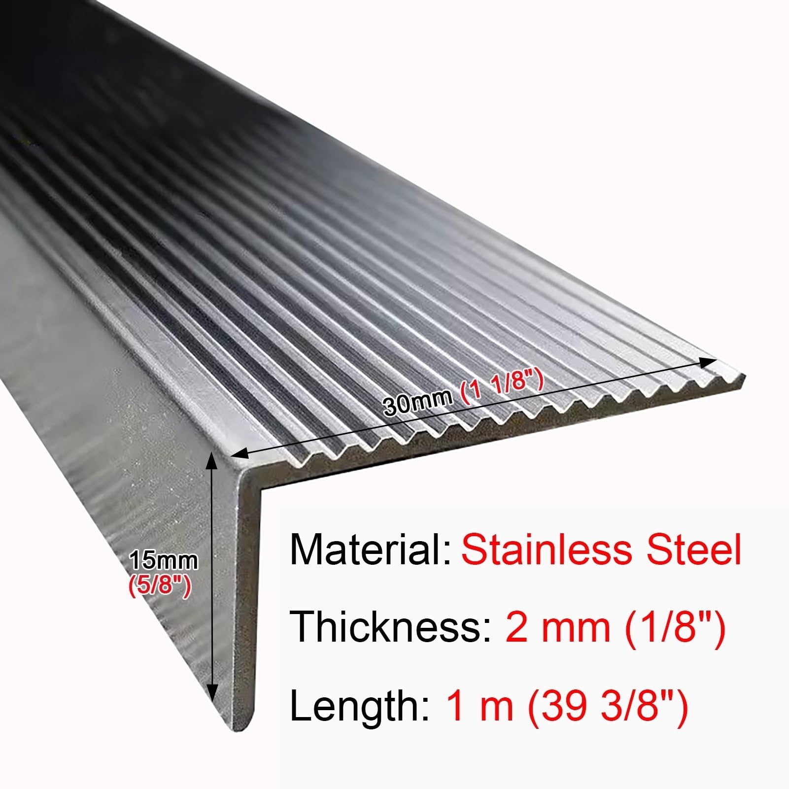 Tira de Umbral Borde Escalera Exterior para Escalones de Escalera, Protector de Borde Escalera Metal Superficie Antideslizante, Protector de Peldaño en Forma de L/ Tira Transición(W30xH15mm (1 1/8"x5/