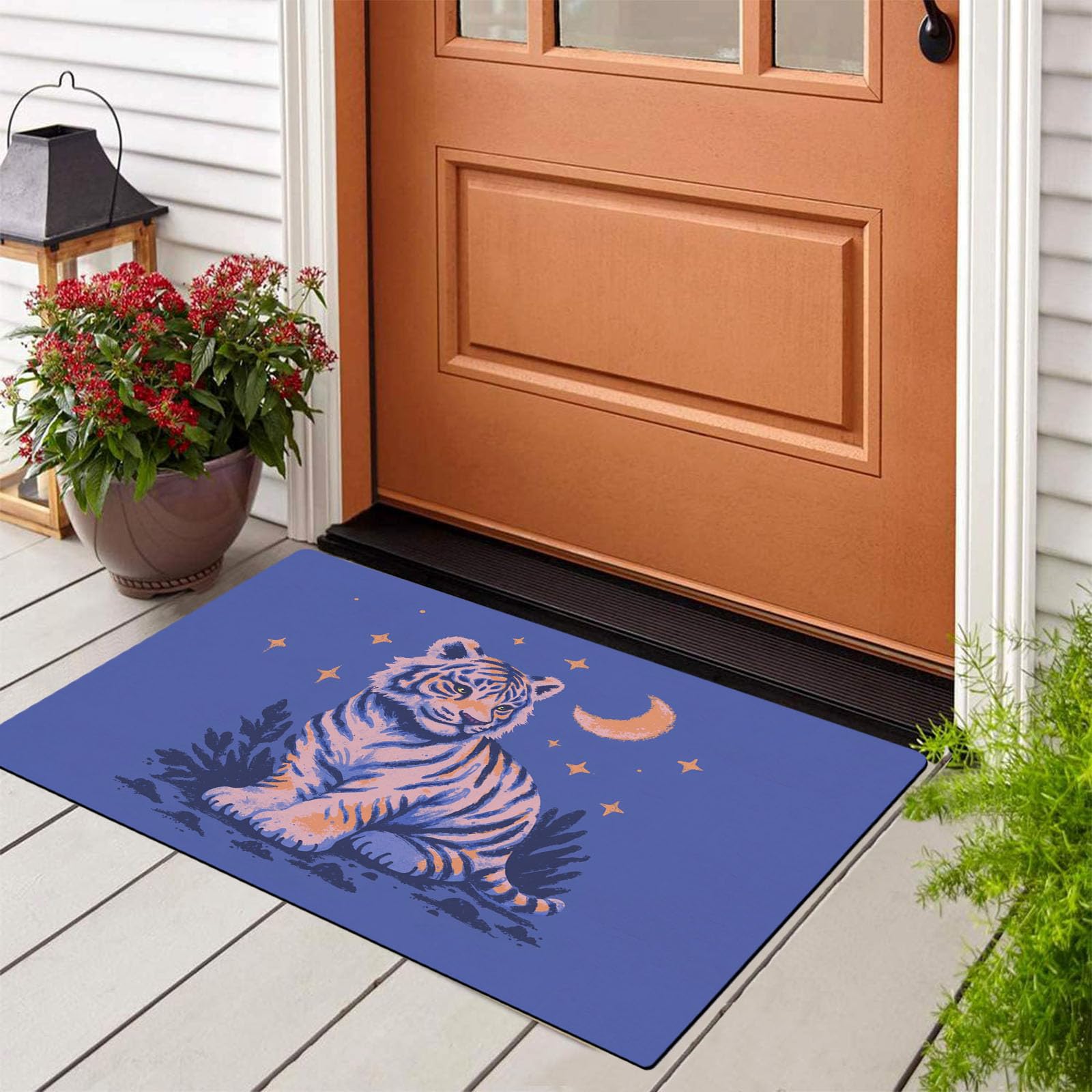 Tapis d'entrée tigre bleu 50x80cm lavable et antidérapant pour chambre