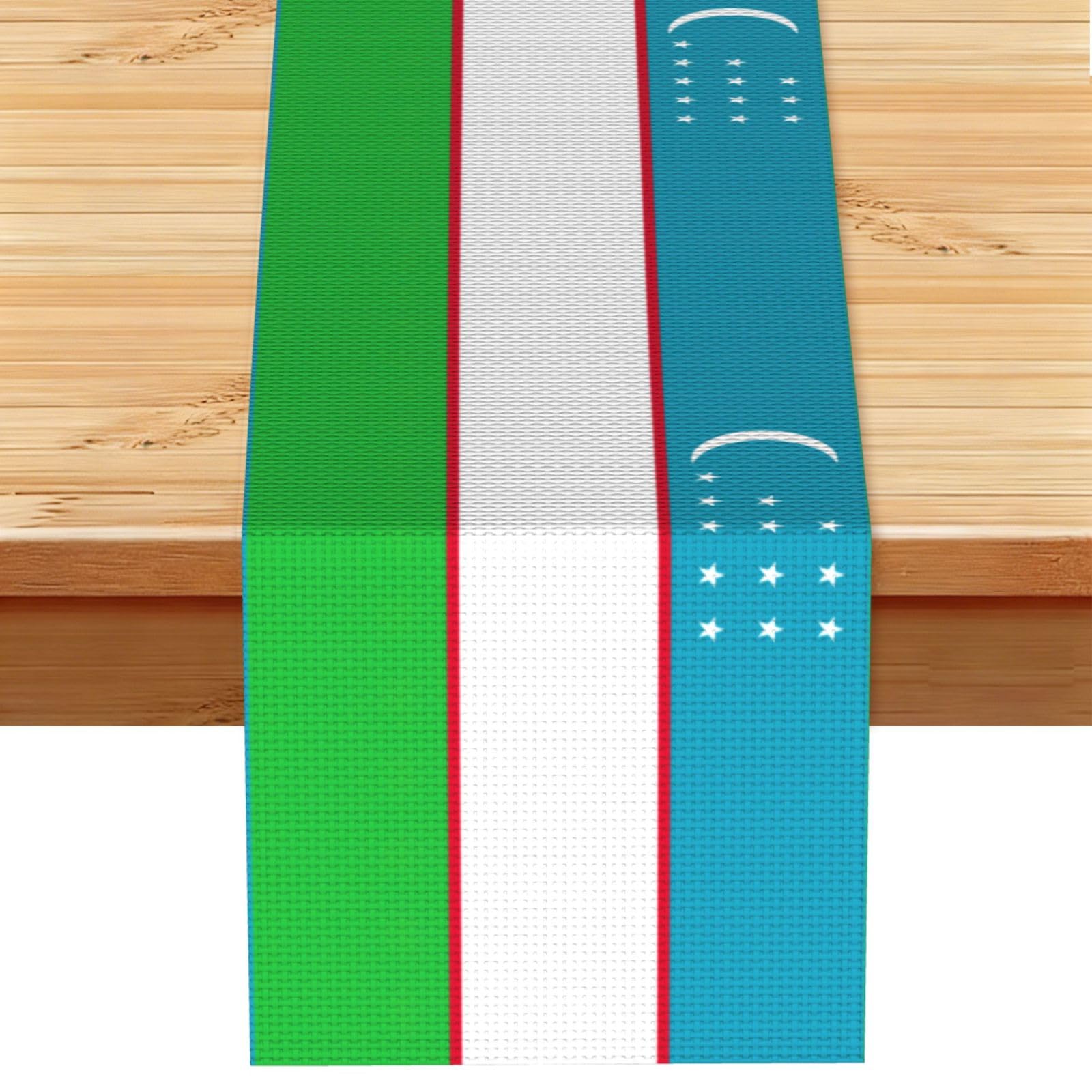 Flag of the Republic of Uzbekistan Printed Dining Table Runner 13x72 Inch, Non-Fading Decor for Kitchen Dresser Fireplace Mantel