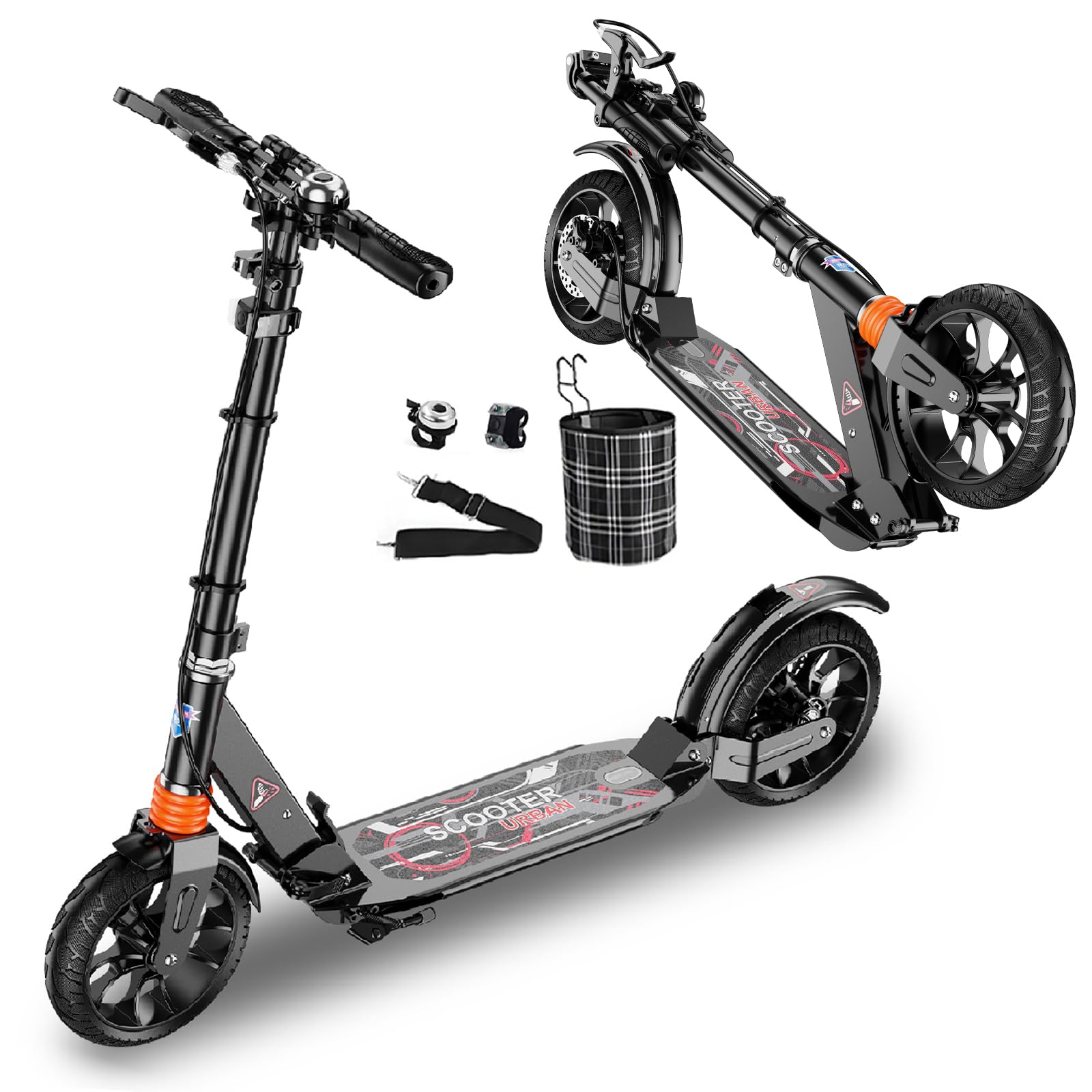 Faltbarer Scooter Pro, Roller für Erwachsene bis 150kg Verstellbar Scooter, ABEC-9 Lagern, Roller Kinder- Klappbar Lenker hinterradbremse und Stoßdämpfer, 4-Fach Höhenverstellbar