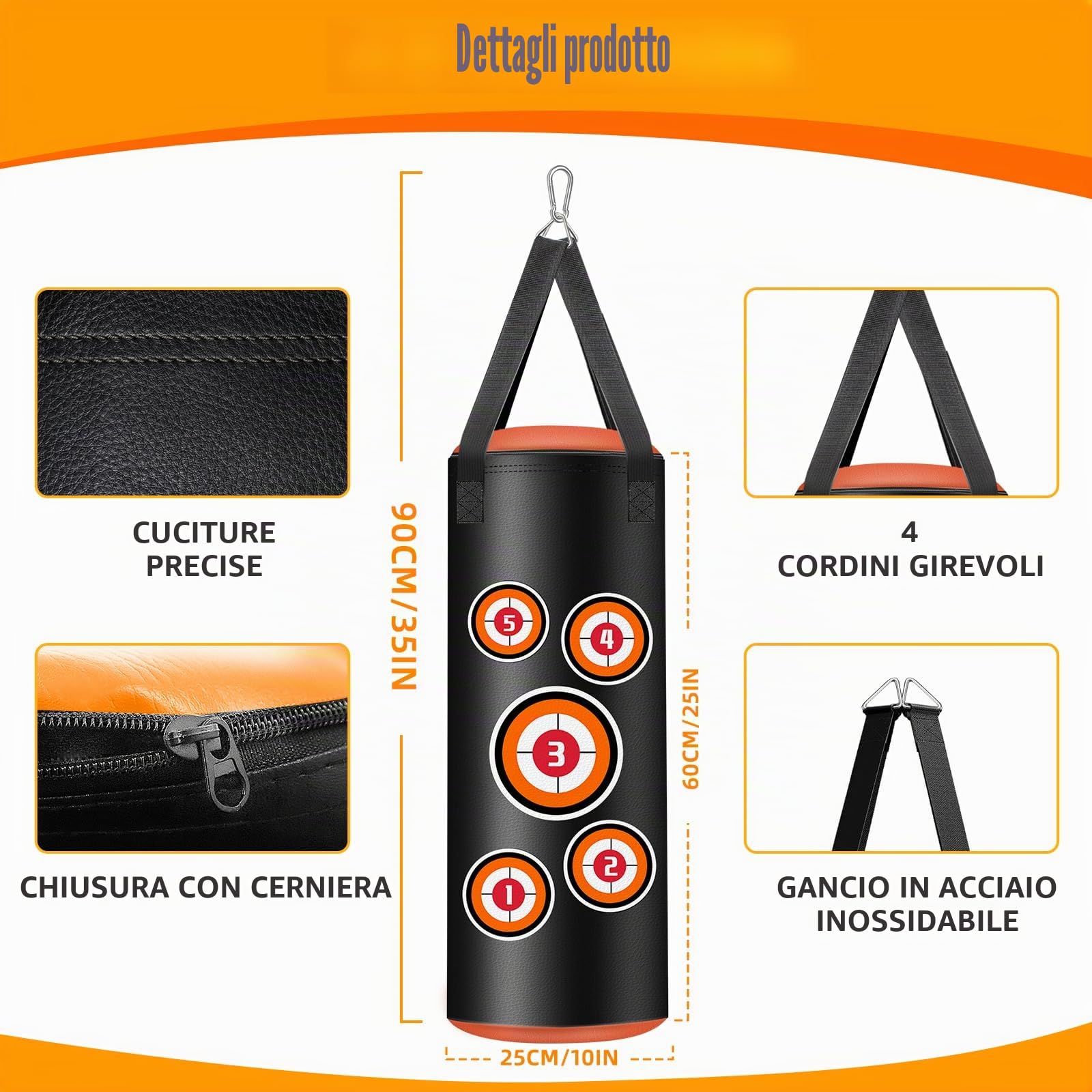 Sacco da boxe appeso per bambini, set di sacchi da boxe da 2 piedi con guantoni, catene e ganci di fissaggio, sacco pesante in microfibra per l'allenamento di kickboxing, fitness e bambini