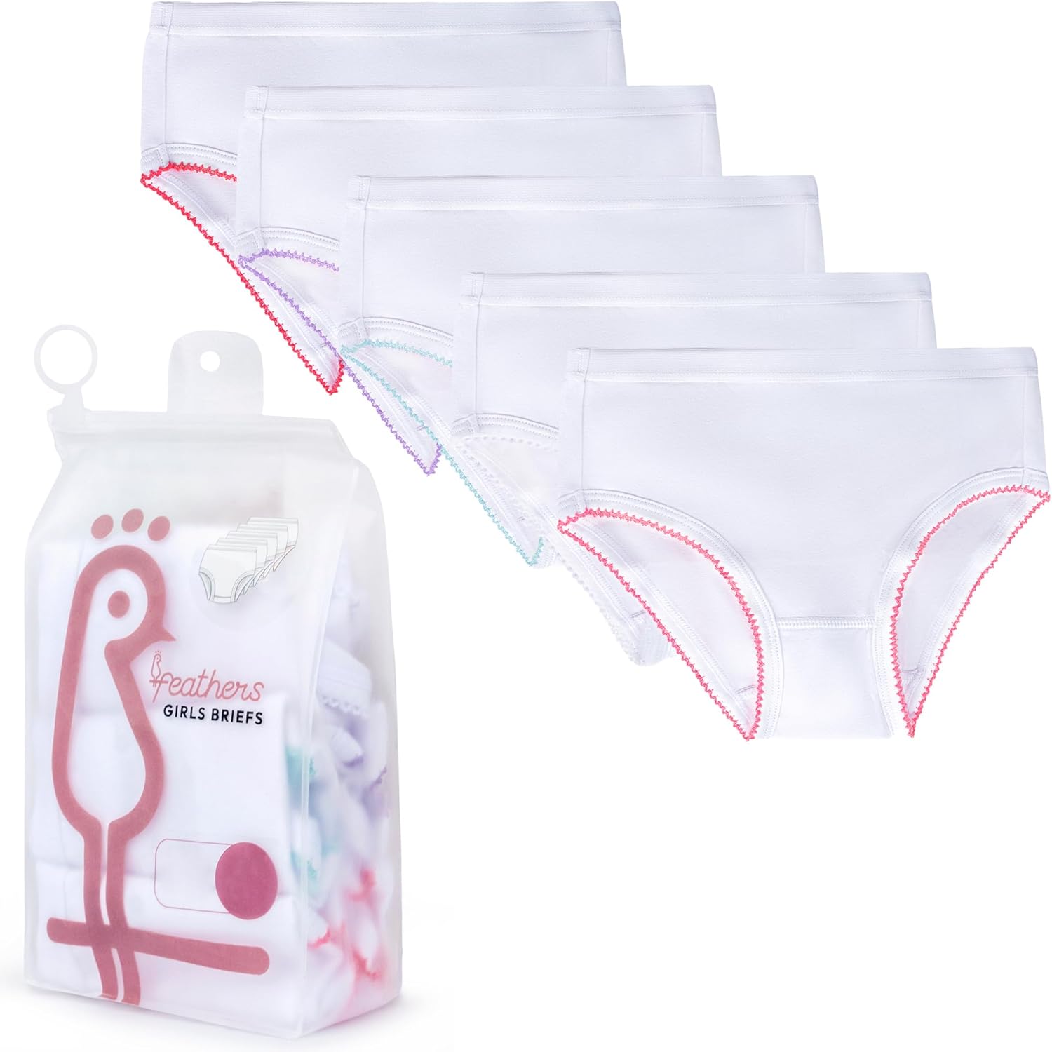 Feathers Solid White Snug Tagless Super Soft Cotton Underwear - Girls Underwear Briefs Panties 5-Pack (Multicolor) - Image 5