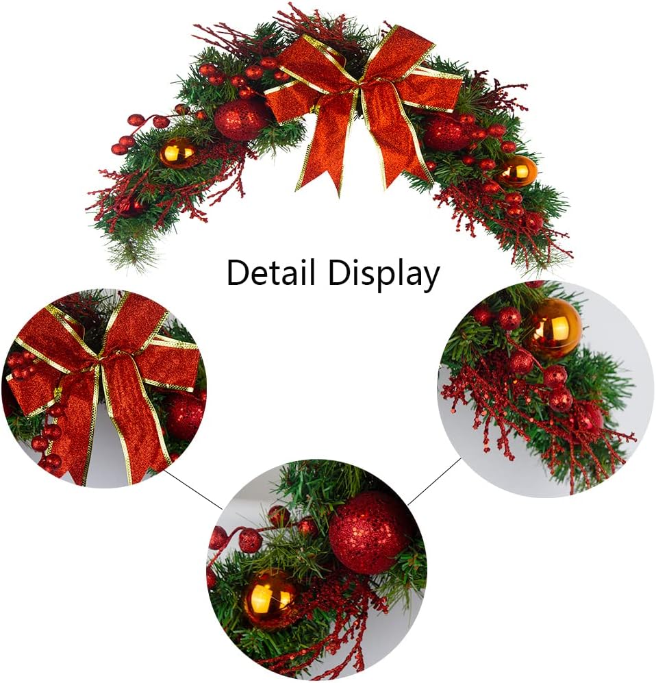 Artificial Christmas Swag Decoration 31 Inch with Ribbon Bow and Red Berries Greenery Christmas Swag Xmas Door Swag for Wall Door Lintel Festival Decor Front Door Window
