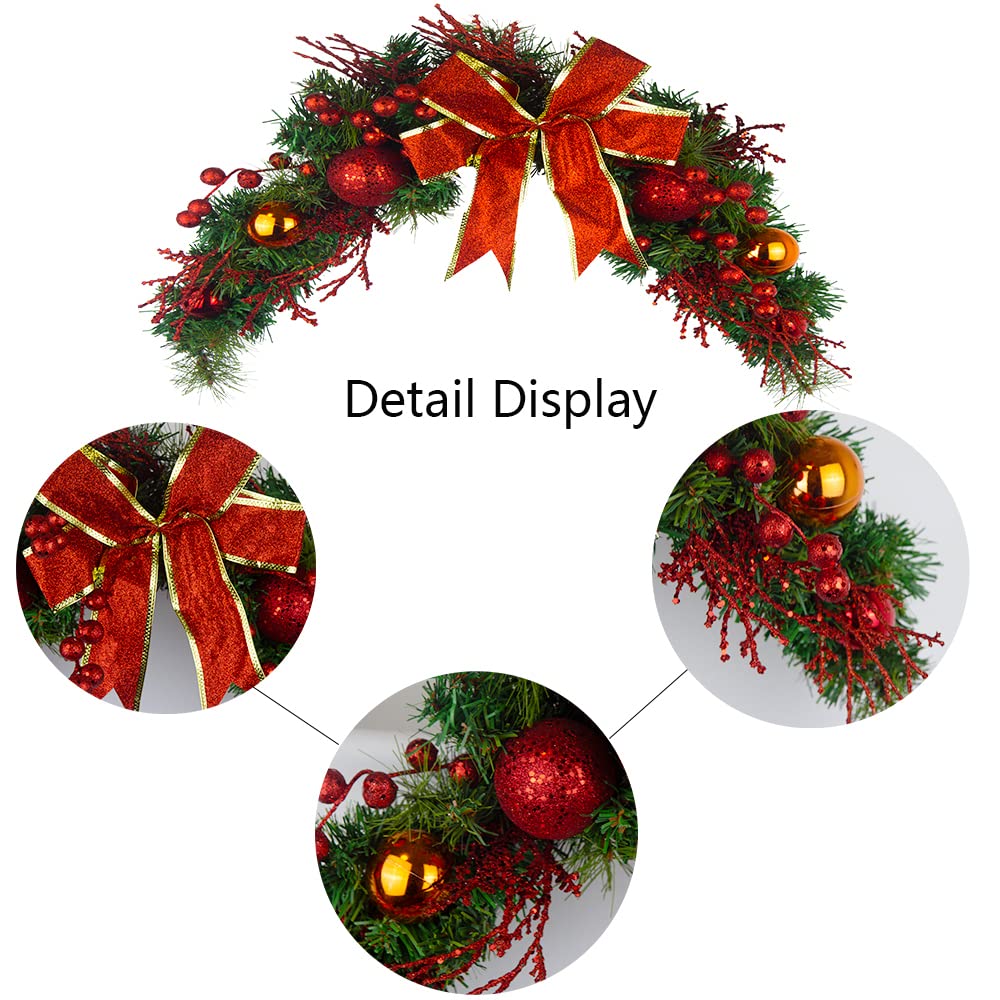 JOJAZE Artificial Christmas Swag 31 Inch with Ribbon Bow and Red Berries Greenery Xmas Decor for Wall, Lintel, Festival, Front Door, Window