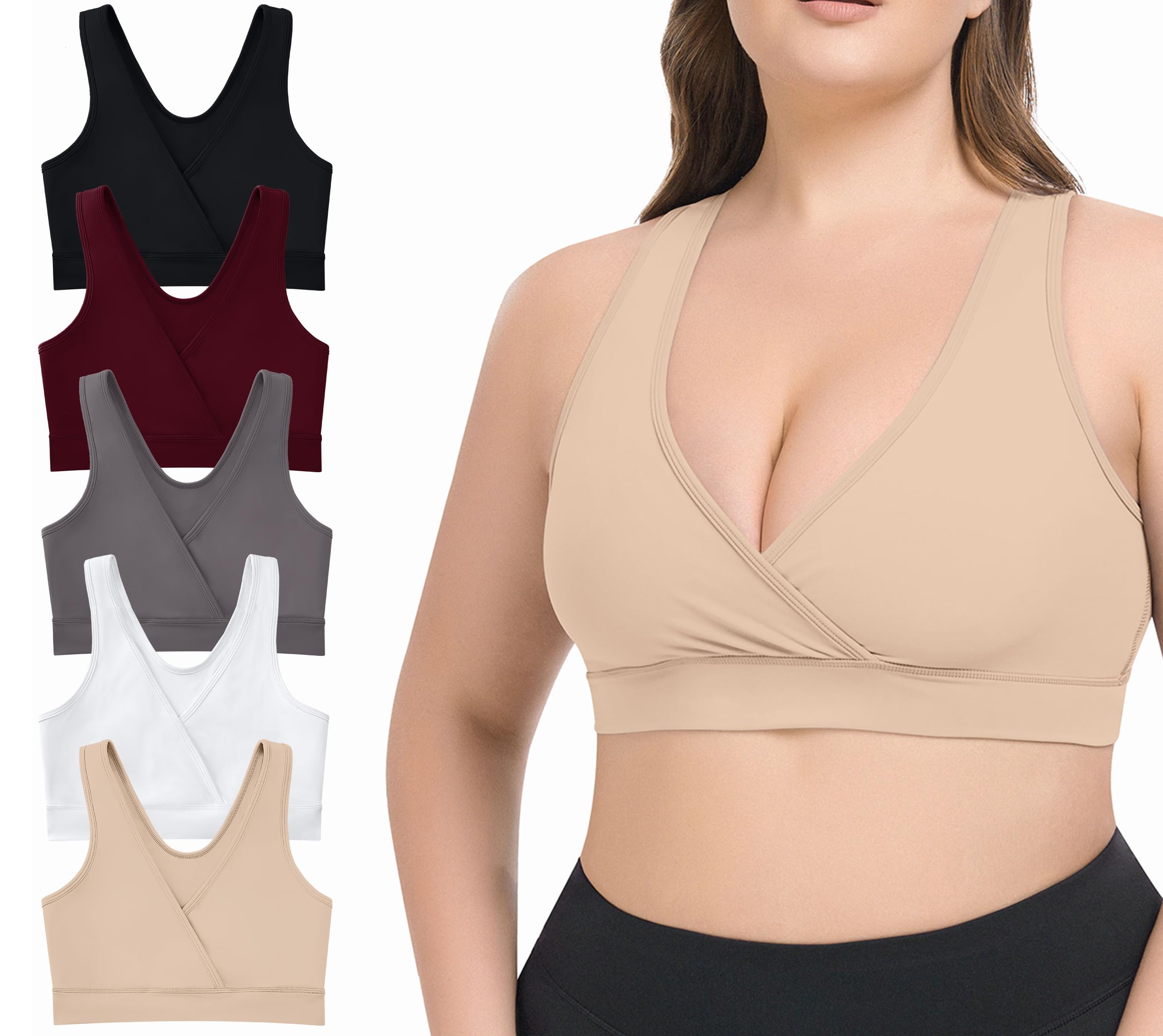 VIMMYTHS Women Maternity Pregnancy Nursing Bras for Breastfeeding - Comfrotable Racerback Supportive Sleep Bra 5 Packs