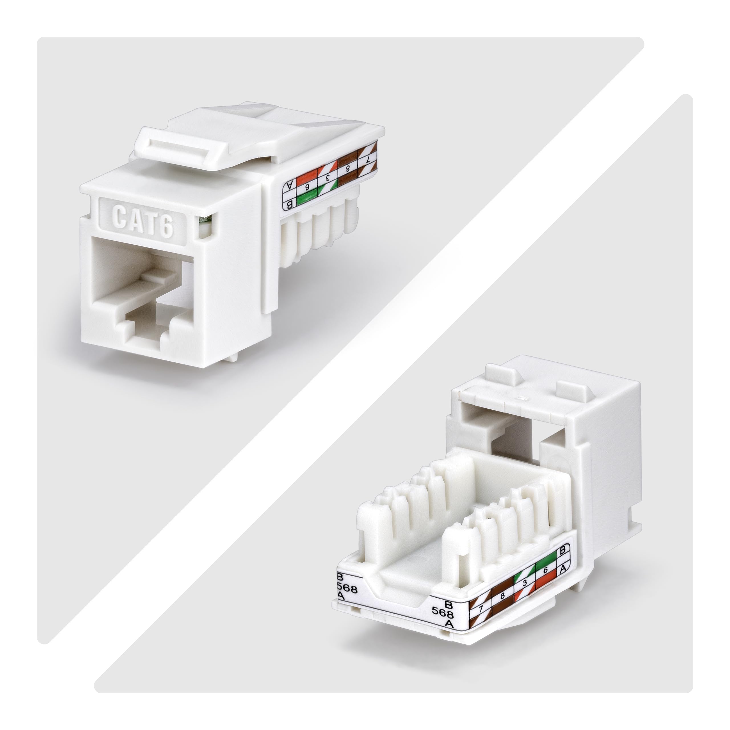 StarTech Prise Keystone Cat6 Lot de 24, UTP, 90 110 Punch Down, Blanc | Jack RJ45, Ethernet, Mural, T568A/T568B, Plaqué or, 10 Gbit/s, PoE, dock