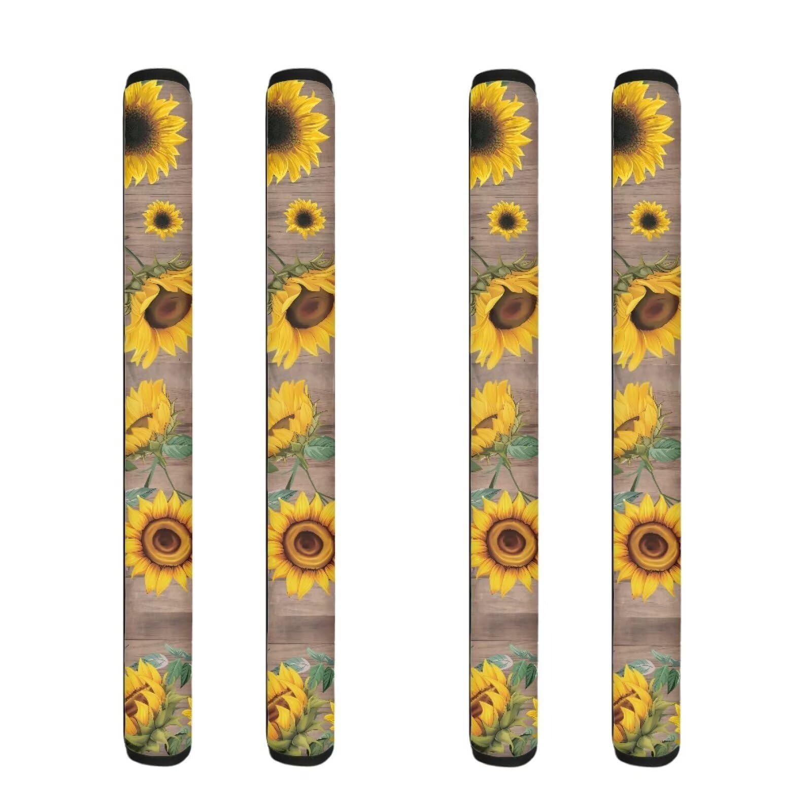 Washable Refrigerator Door Handle Covers Pack of 4, Anti-Skid Protector for Fridge Oven Keep Away Fingerprints Liquid Oil Stain Food Spot Home Kitchen Decor, Sunflower Wood Grain Print