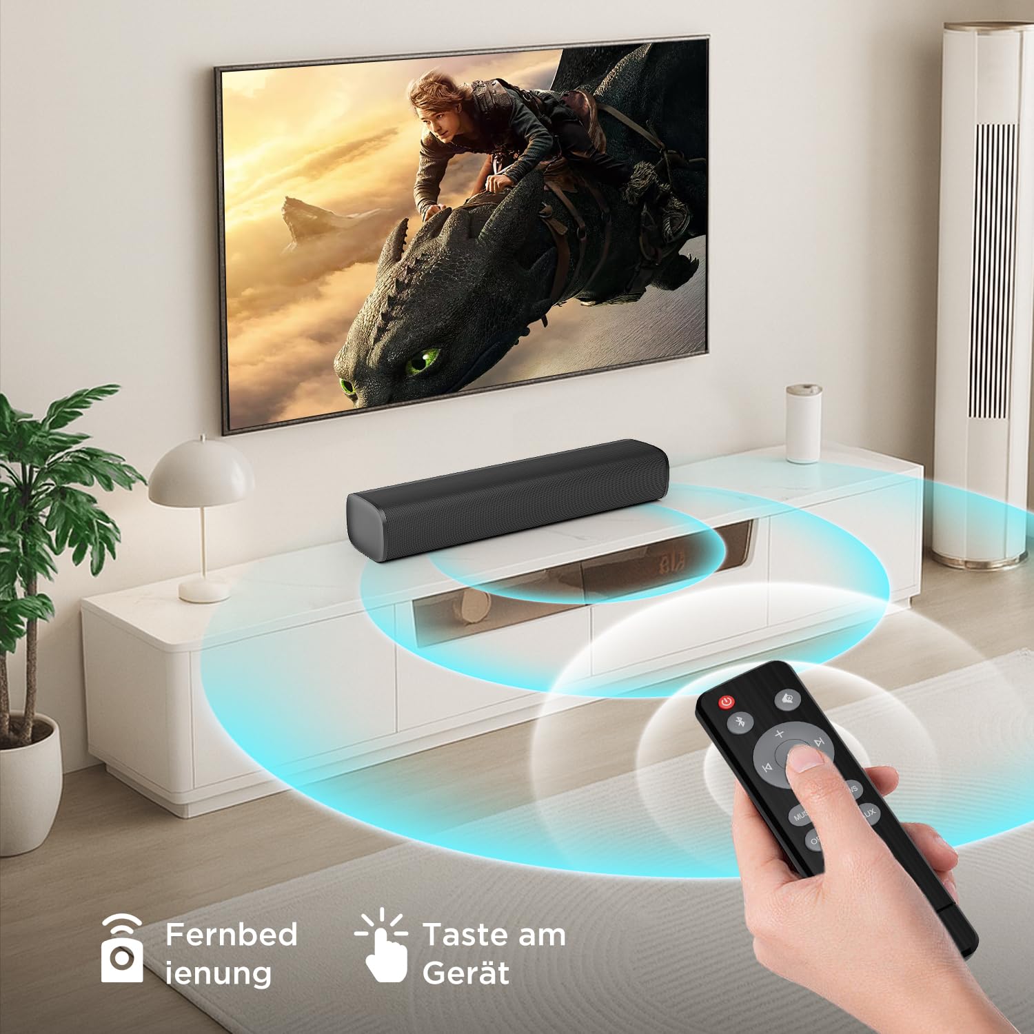 Barra de sonido para TV, altavoces de 56 W con Bluetooth 5.3/ARC/Optical/AUX Inputs – Sistema de sonido envolvente para pared, montaje en casa, teatro, sistema de sonido envolvente, barra de sonido