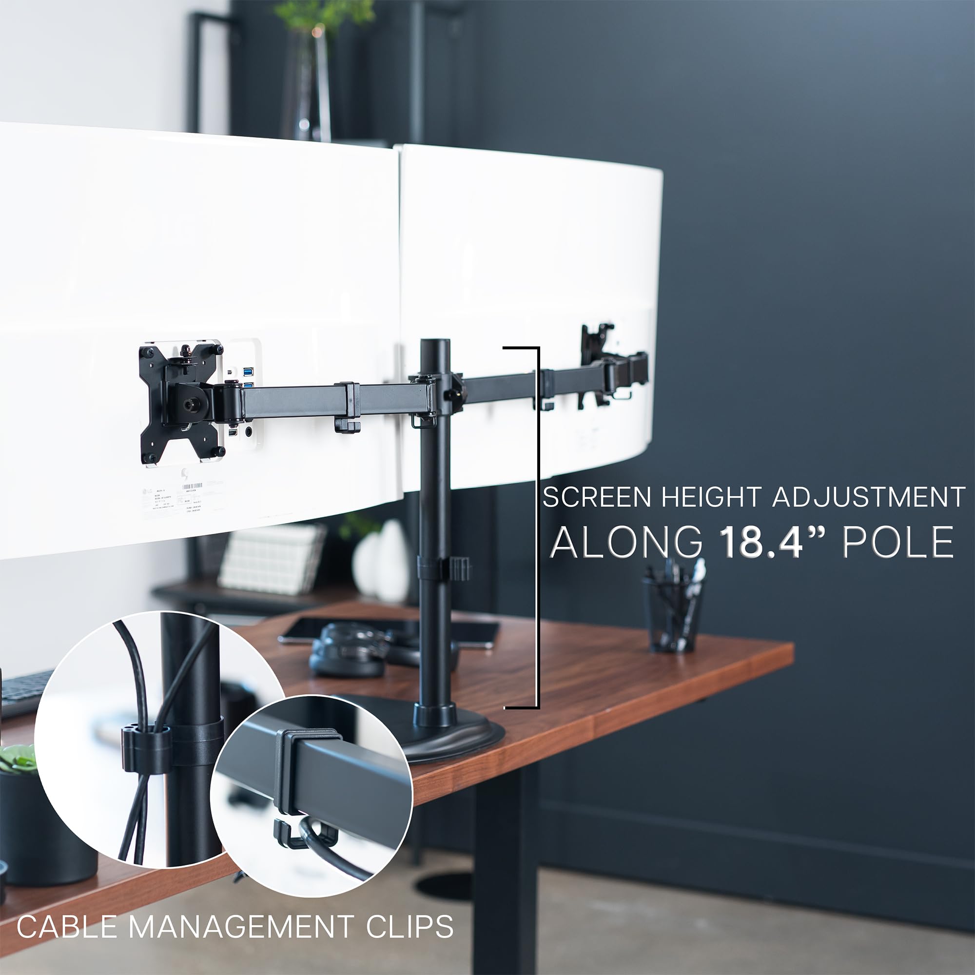 VIVO STAND-V038F - Supporto da scrivania per 2 schermi fino a 38", bracci regolabili per carichi pesanti, VESA max 100 x 100 mm, colore: nero
