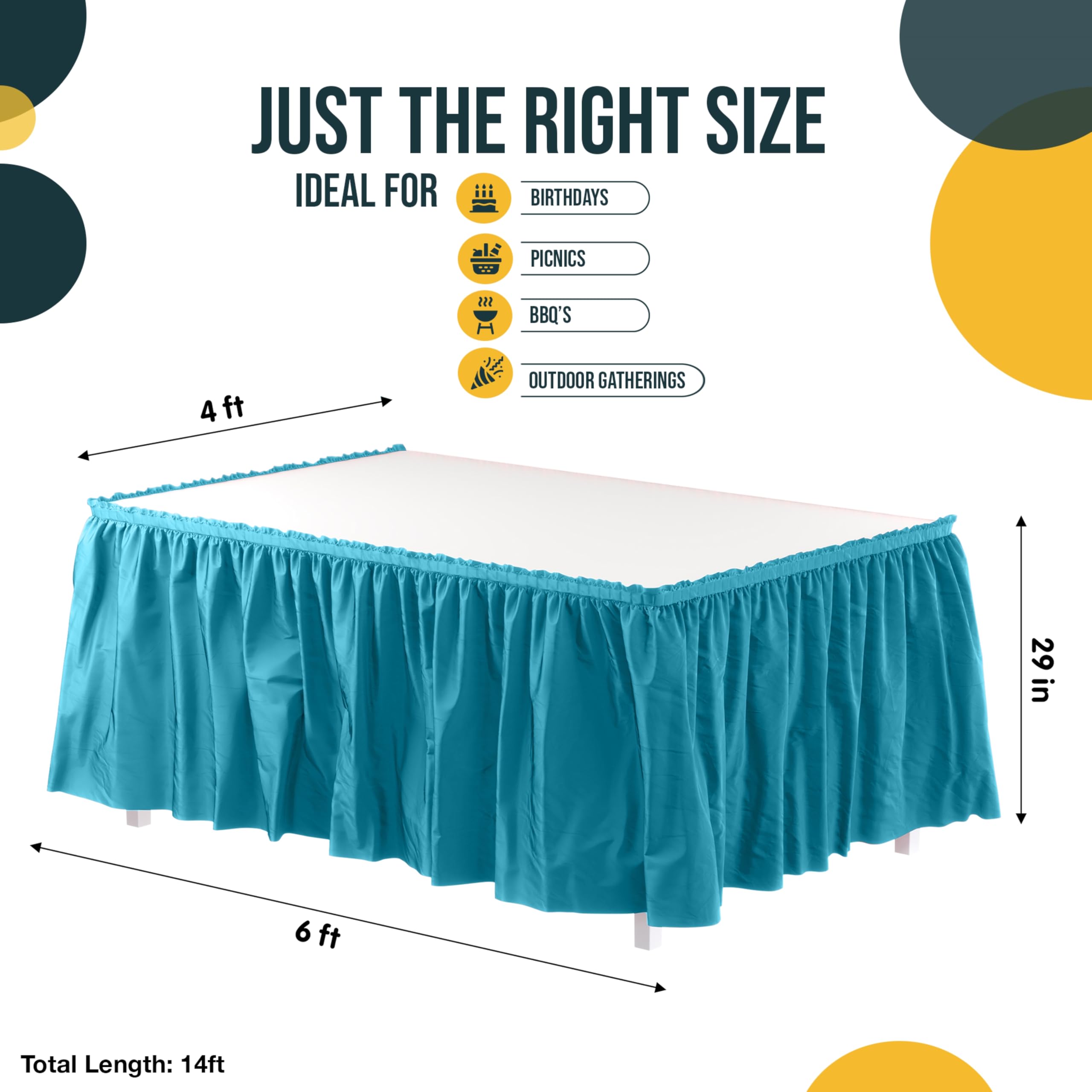 Exquise solide Couleur 4,3 m. Plastique Nappe Jupe, plastique jetables Tableskirts – 6 fils turquoise