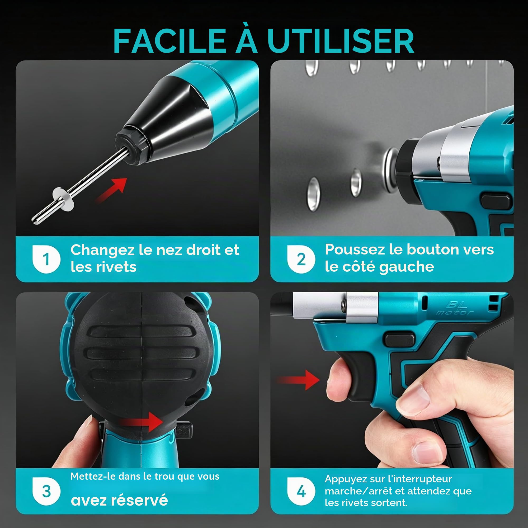 Yofidra Riveteuse Électrique sans Fil, 2x2.0Ah Batteries, Moyeu max. 20mm | Pince a Rivet Électrique avec sans Balais 800W, 20,000N, pour Rivets Aveugles en Acier/Aluminium de 2.4-5.0mm