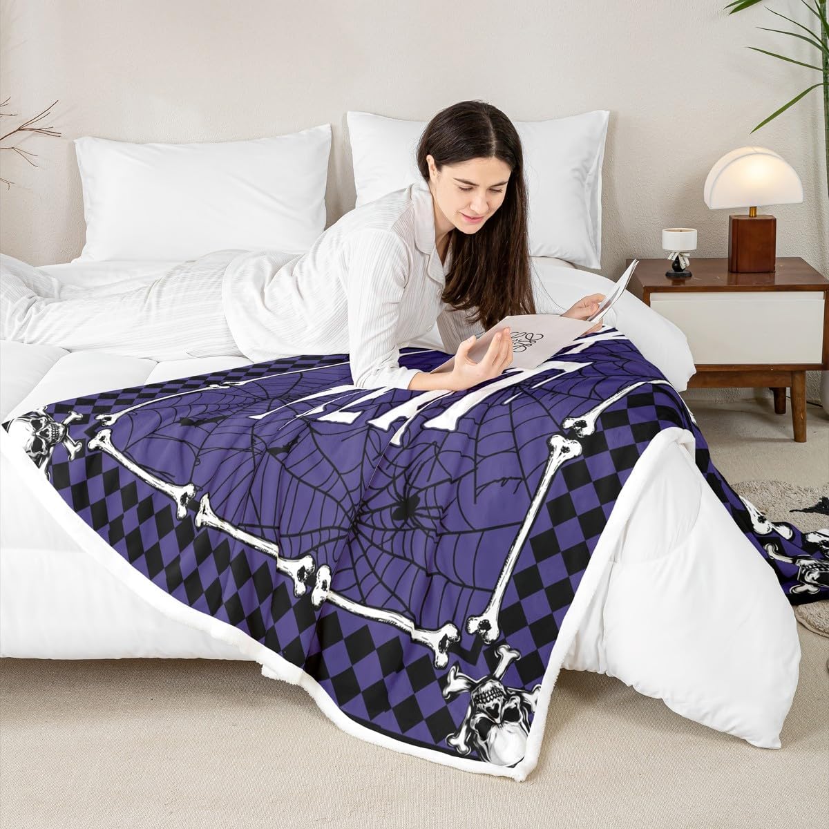 jejeloiu Orange Halloween Blanket Horror Sugar Skull Fleece Throw Blanket for Kids Boys Girls Spiderweb Bat Plush Soft Bone Print for Sofa Bed Couch,Baby 30x40 Inches