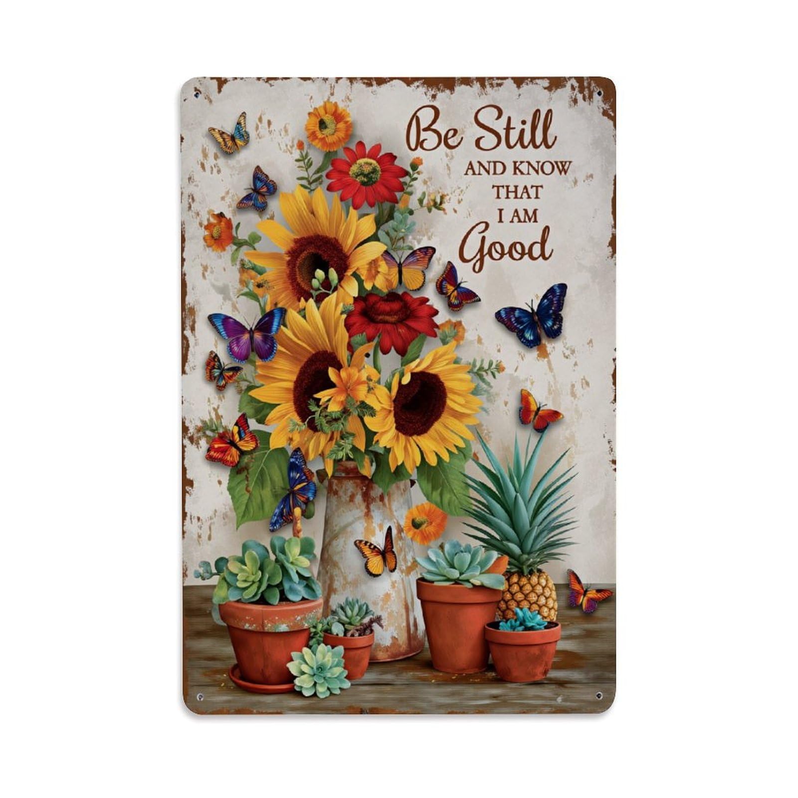 Enderetf Vintage Floral Arrangement With Butterflies And Succulents Tin Sign Metal Poster, Home Bar Garage Man Cave Cafe Indoor & Outdoor Wall Decoration 8X12inches