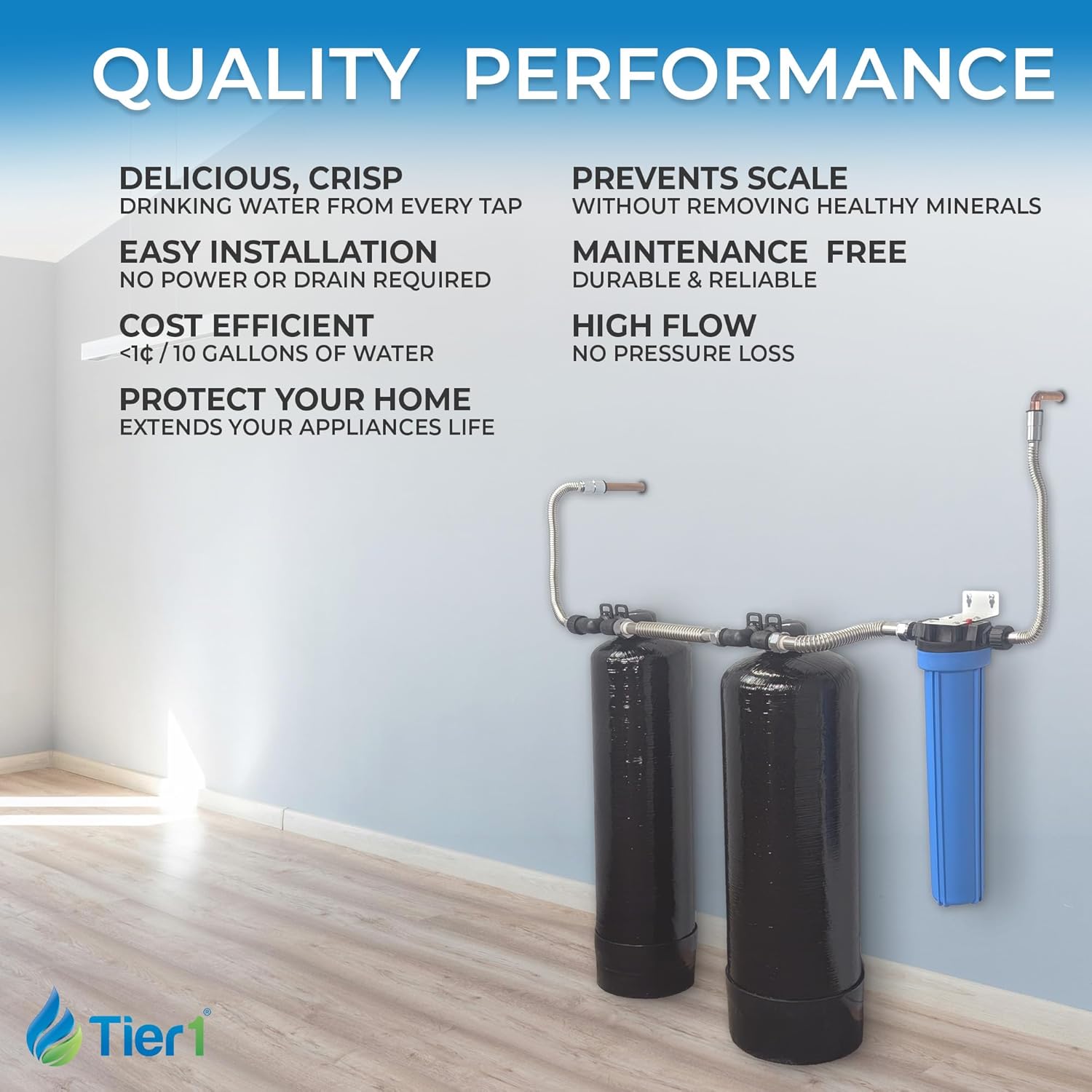 Tier1 300,000 Gallon Whole House Salt-Free Conditioner 3-in-1 with Chloramine Reduction System Sediment Pre-Filter | Water Softener Alternative Filtration System for 1-2 Bathrooms Tier1 300,000 Gallon Whole House Salt-Free Conditioner 3-in-1 with Chloramine Reduction System Sediment Pre-Filter | Water Softener Alternative Filtration System for 1-2 Bathrooms