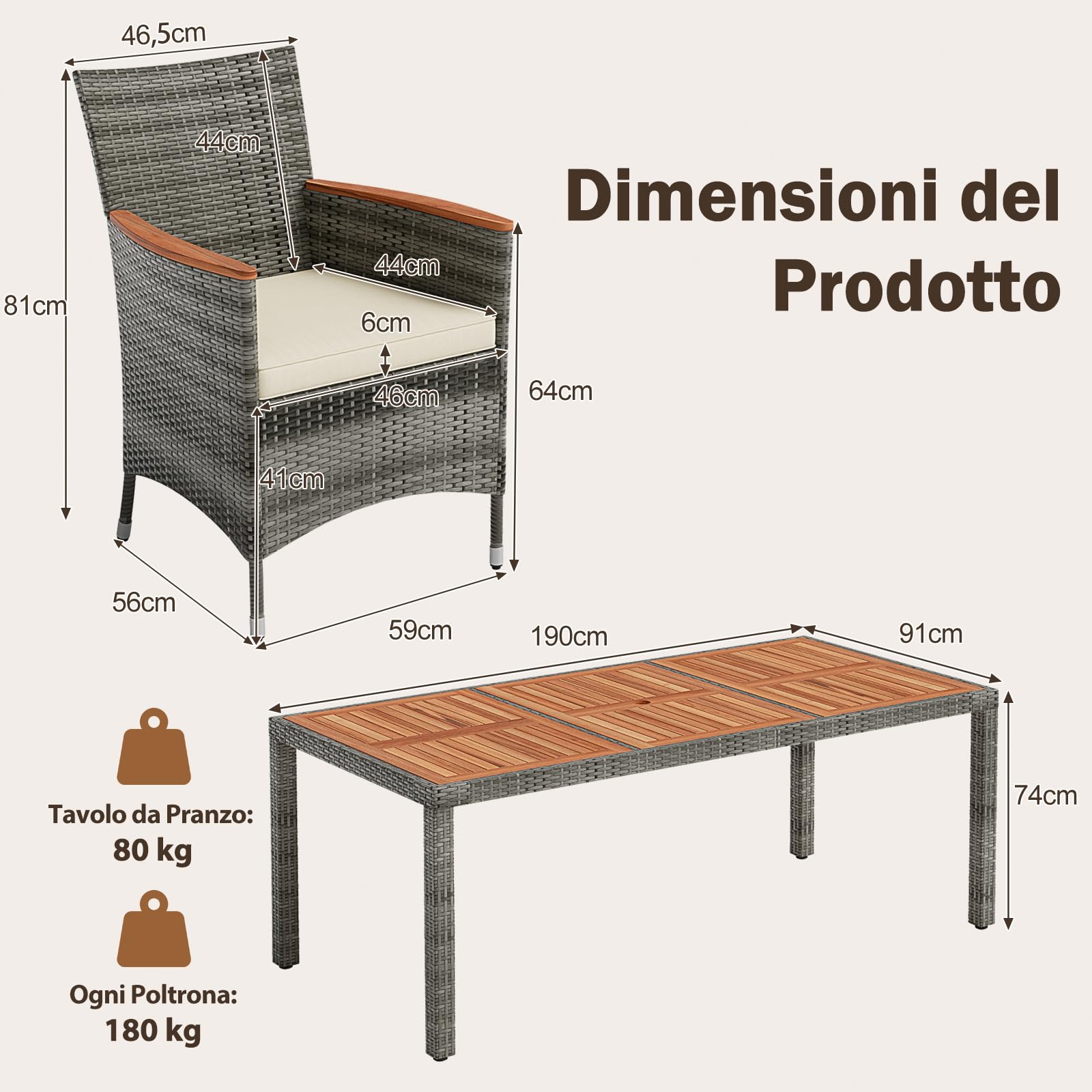 COSTWAY Set 9 Pezzi da Pranzo per giardino, Set di Mobili Esterno in Rattan PE, con 1 Tavolo Rettangolare e 8 Sedie con Cuscini, Ideale per Giardino Piscina e Cortile