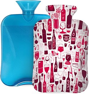 Hot Water Bottle with Cover 2L Pink Red Wine Bottle Hot Water Bag for Pain Relief Period Cramps, Winter Warmer