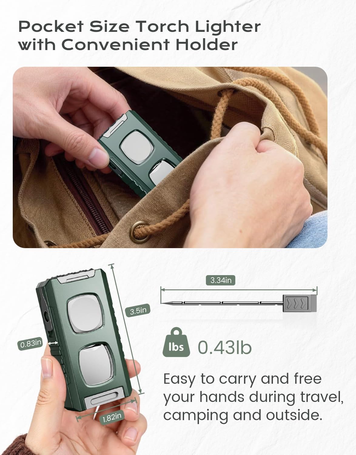 5-in-1 Torch Lighter with 2 Jet Flame, Straight Cutter, Punch, Draw Enhancer, Holder, Gifts for Men, Windproof & Refillable Butane Lighter, Multifunctional Accessories for Travel