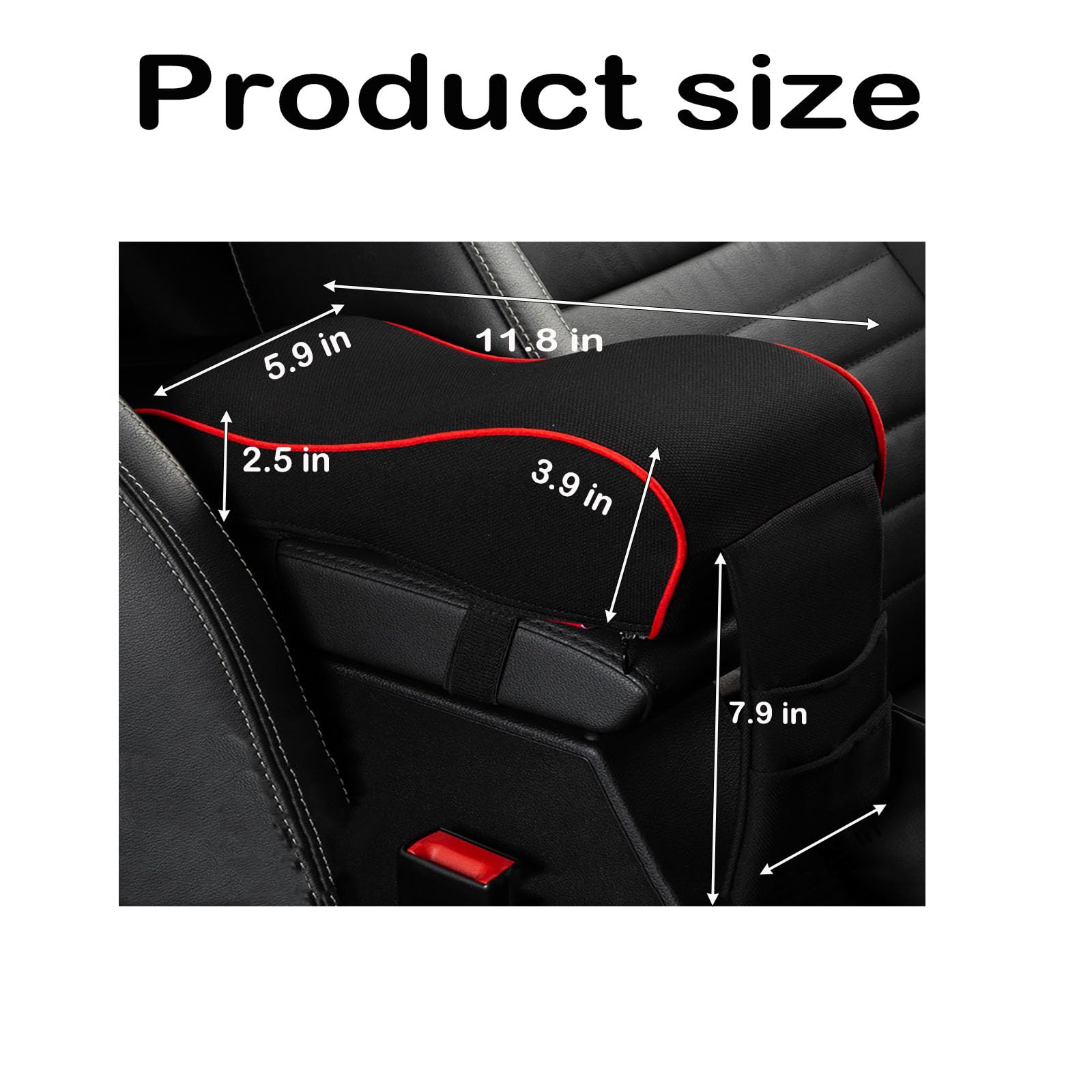 Memory Foam Car Center Console Armrest Pillow – Universal Fit Cushion With Elastic Band, Black