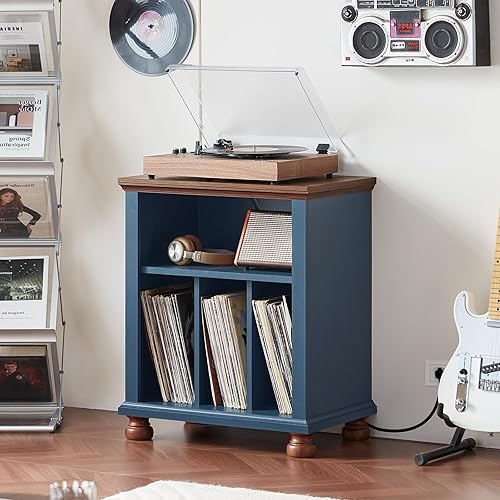 Miniatura 9 de Soporte para tocadiscos con estación de carga de hasta 200 álbumes, mesa de tocadiscos de mediados de siglo de 24 pulgadas de ancho con