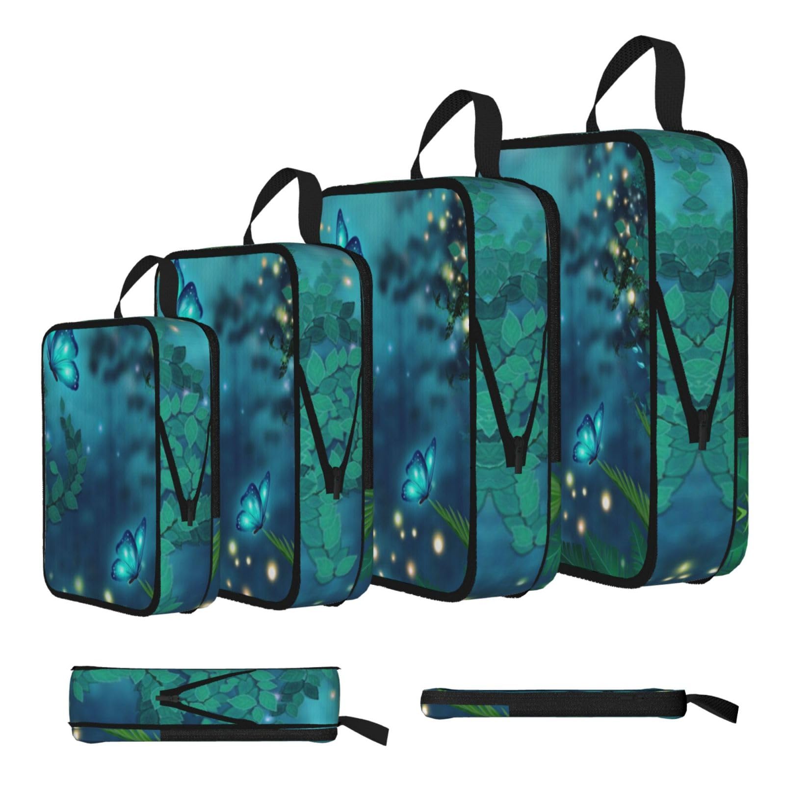 Blue Butterfly Print 4 Set Compression Packing Cubes For Suitcases,Expandable Storage Bags Organizers