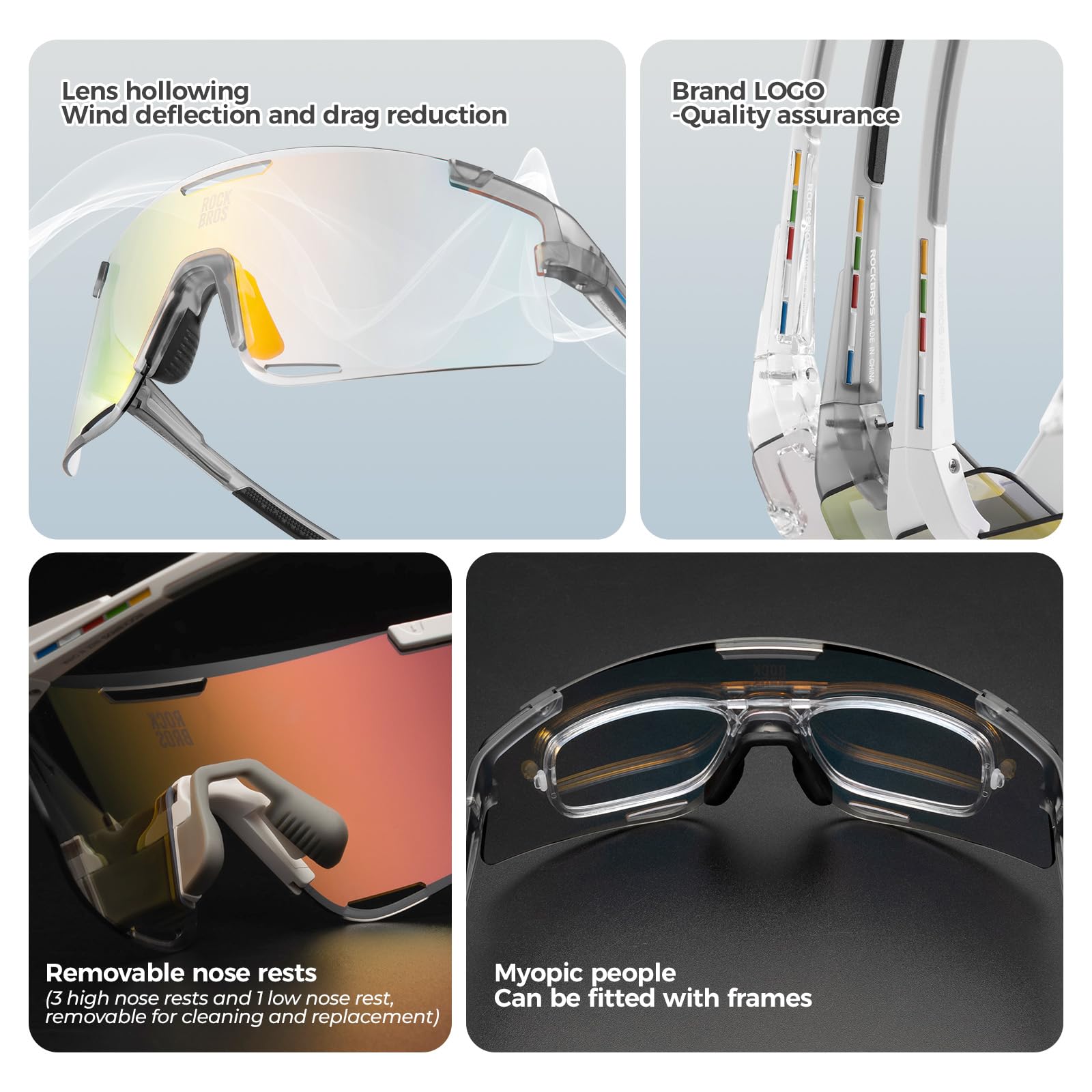 ROCKBROS Road to Sky Fahrradbrille Überbrille Polarisiert Photochrome Radsportbrille für Damen Herren mit UV400 Schutz TR90 Rahmen für Outdoor Sport Radfahren Laufen