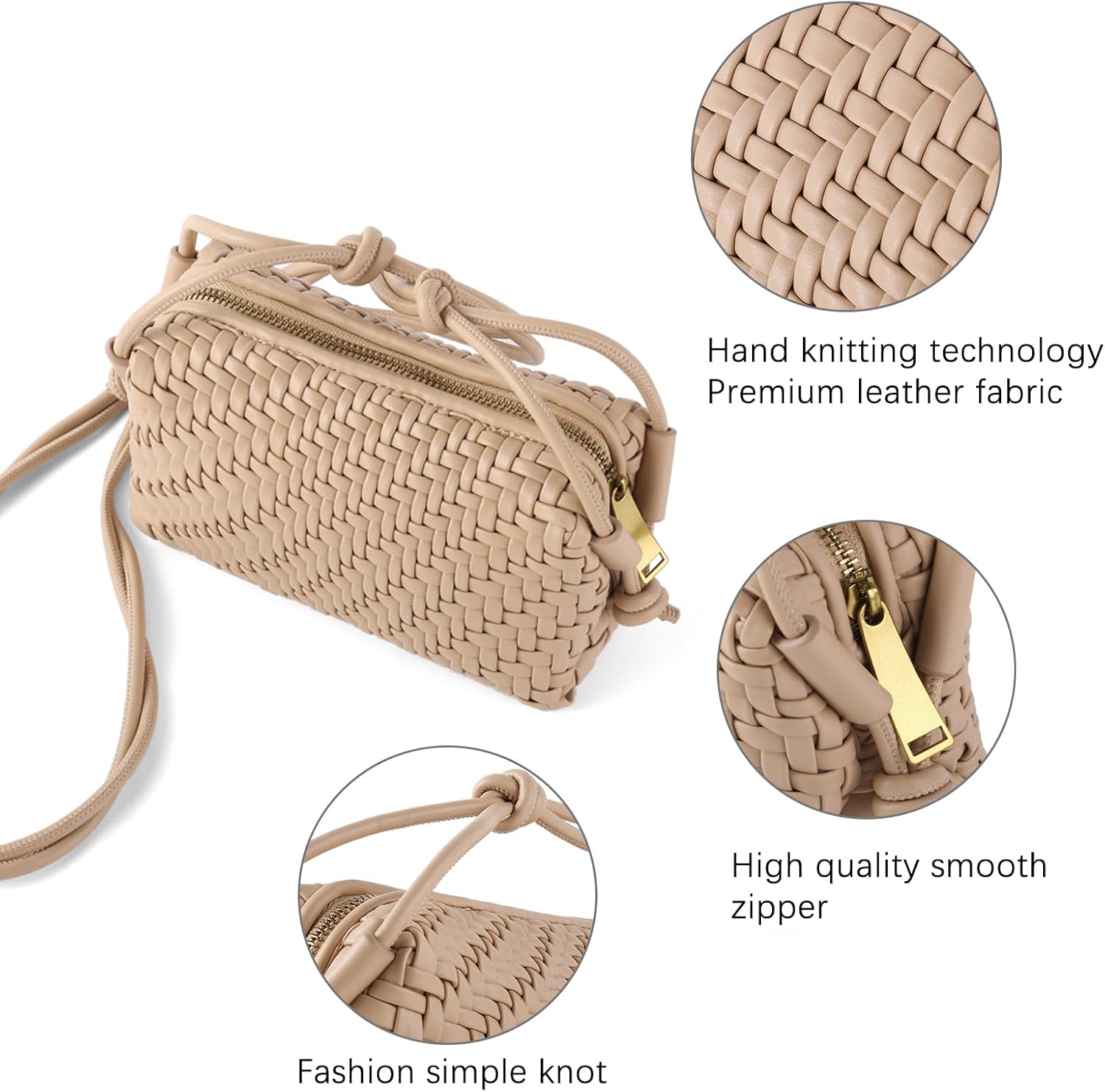 Crossbody Bag For Women Hand Woven Vegan Leather Zip Small Crossbody Bags Shoulder Bag Sling Cross Body Phone Purse - Image 4