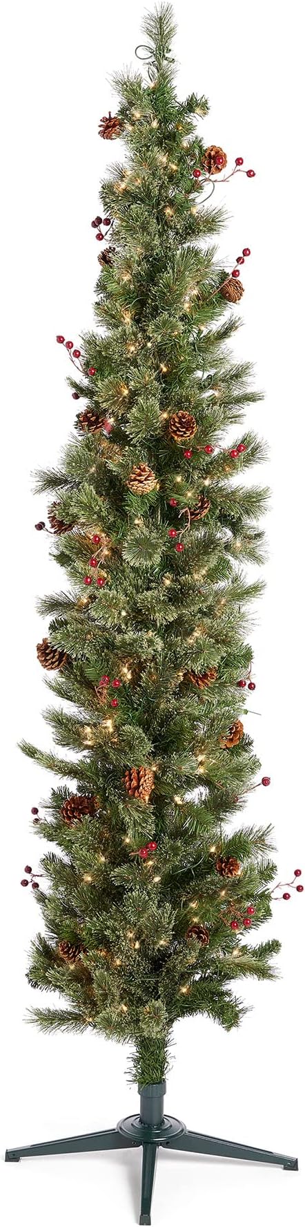 Home Heritage 7ft Stanley Artificial Christmas Tree – Pre-Lit with Pine Cones & Berries, 350 White Incandescent Lights and 335 Branch Tips – Indoor Holiday Decor