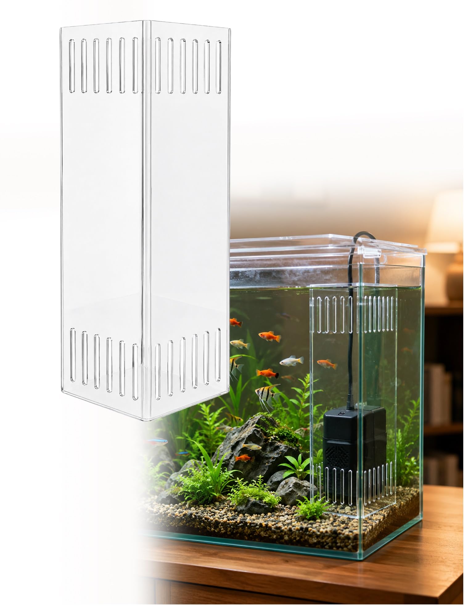 Placa de Filtro Acuario acrílica 5 mm | Protector de bomba acrílico multicolor de varios tamaños con ventosas: divisor de esquina for acuario(Clear,27x13x70cm)