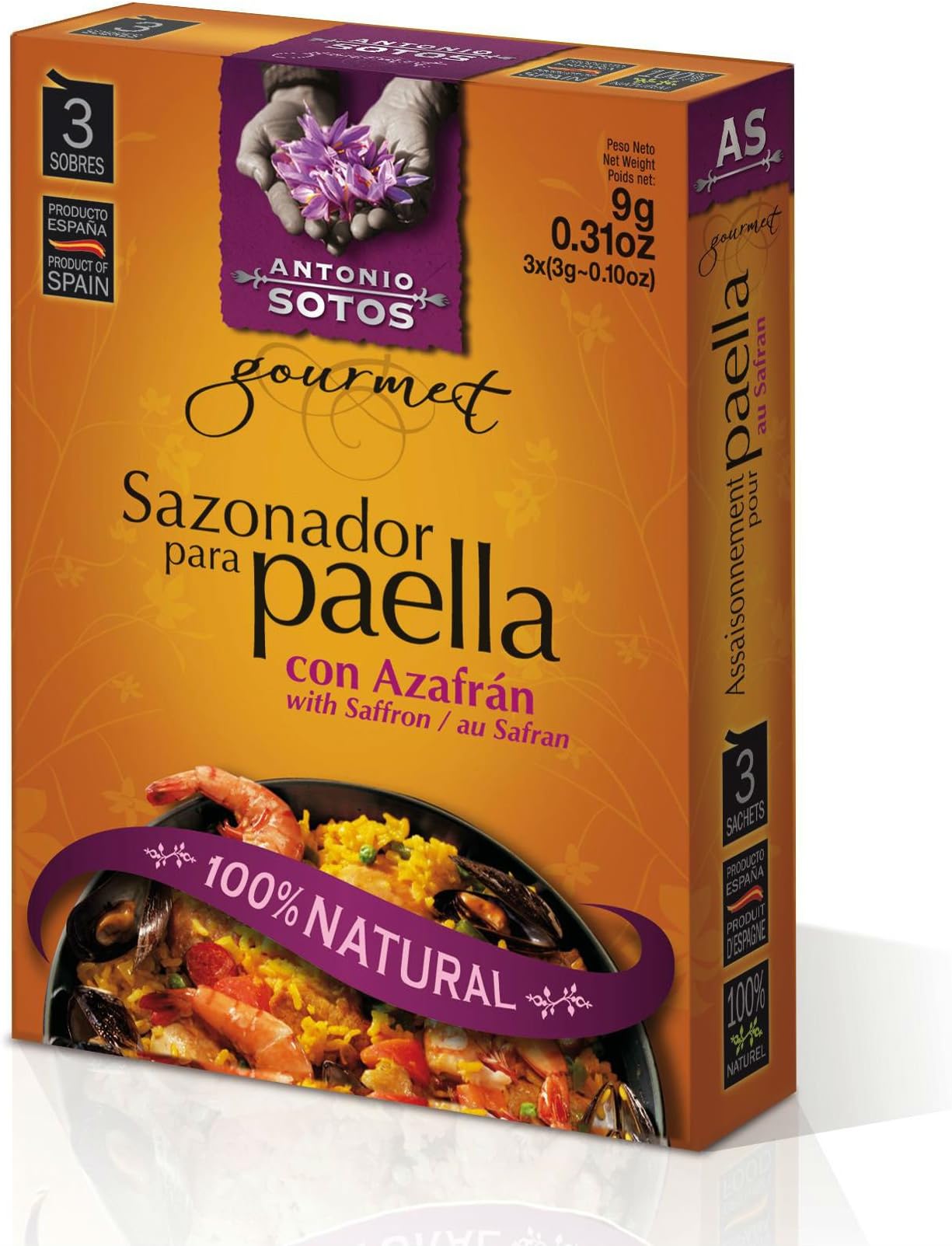 Paella Seasoning Sotos with Saffron 100% natural - 3 Sachets