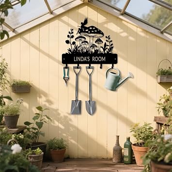 Personalized Mushroom Bush Key Holder Wall Mount - 8-16 Rustic Metal Key Rack with 4-8 Hooks, Garden & Kitchen Decor, Custom Flower Fairy Garage Wall Organizer for Keys, Hats, Coats