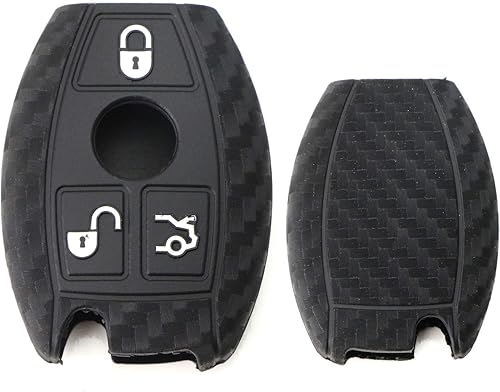 iJDMTOY Funda para llavero de silicona suave con patrón de fibra de carbono compatible con Mercedes C E S M CLA CLS CLK GLK GLA GLC GLE GL SL Clase