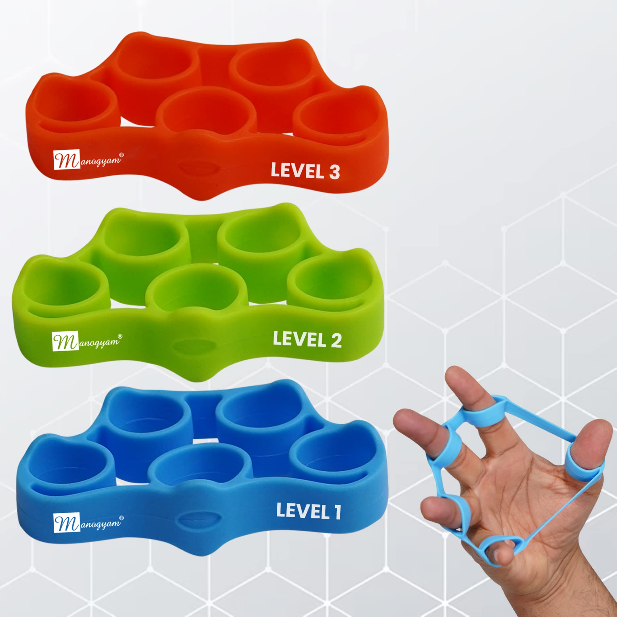 MANOGYAM Finger Stretcher | Hand Exerciser | Silicone Finger Stretcher | Hand Grip Strengthener | Fitness Accessories | Hand Extensor Exerciser | Finger Grip ( Set of 3, Multicolor) (B096MPB7C2) Amazon Price History, Amazon Price Tracker
