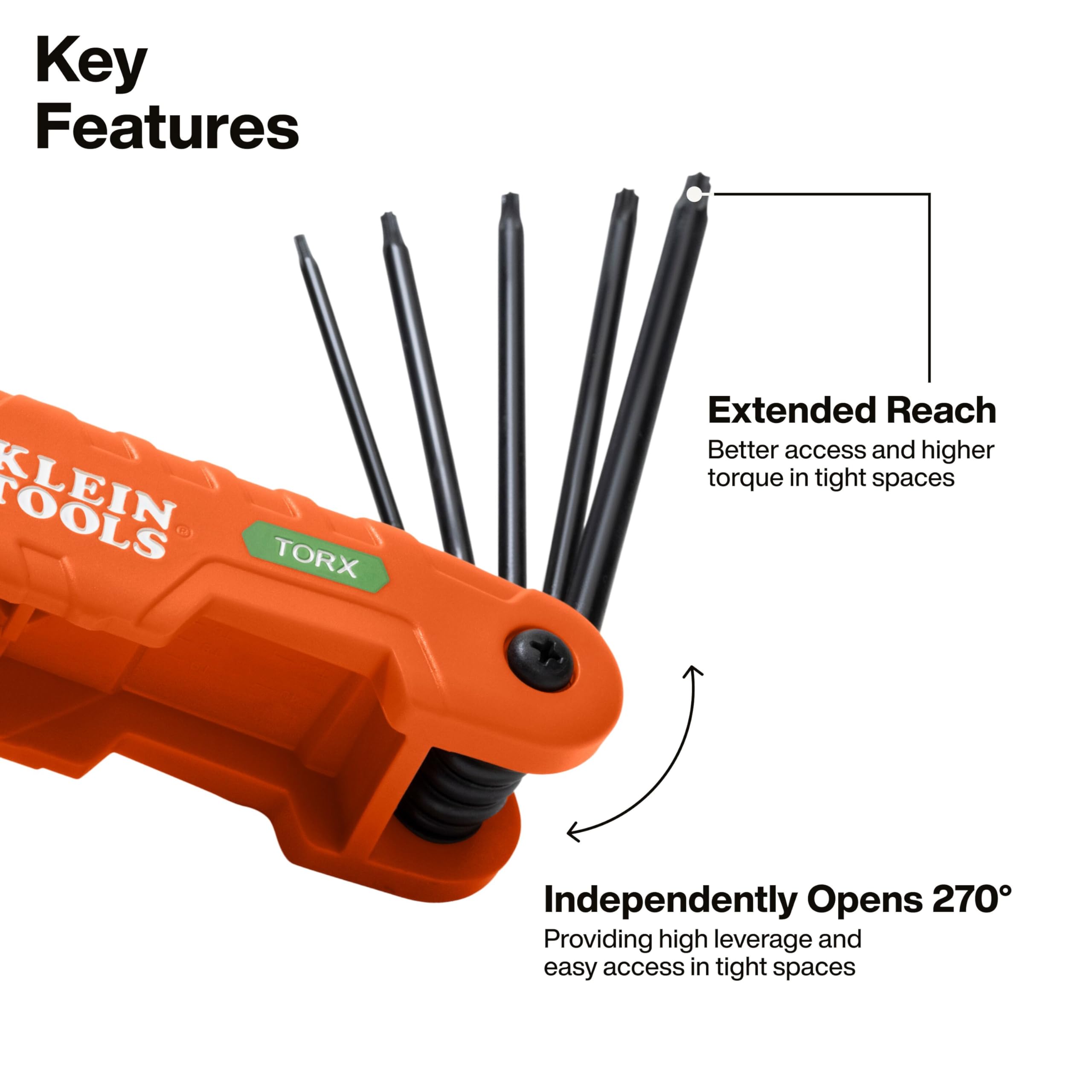Klein Tools 70550T Pro Folding Hex Key Set, 10-Key Torx Sizes T6